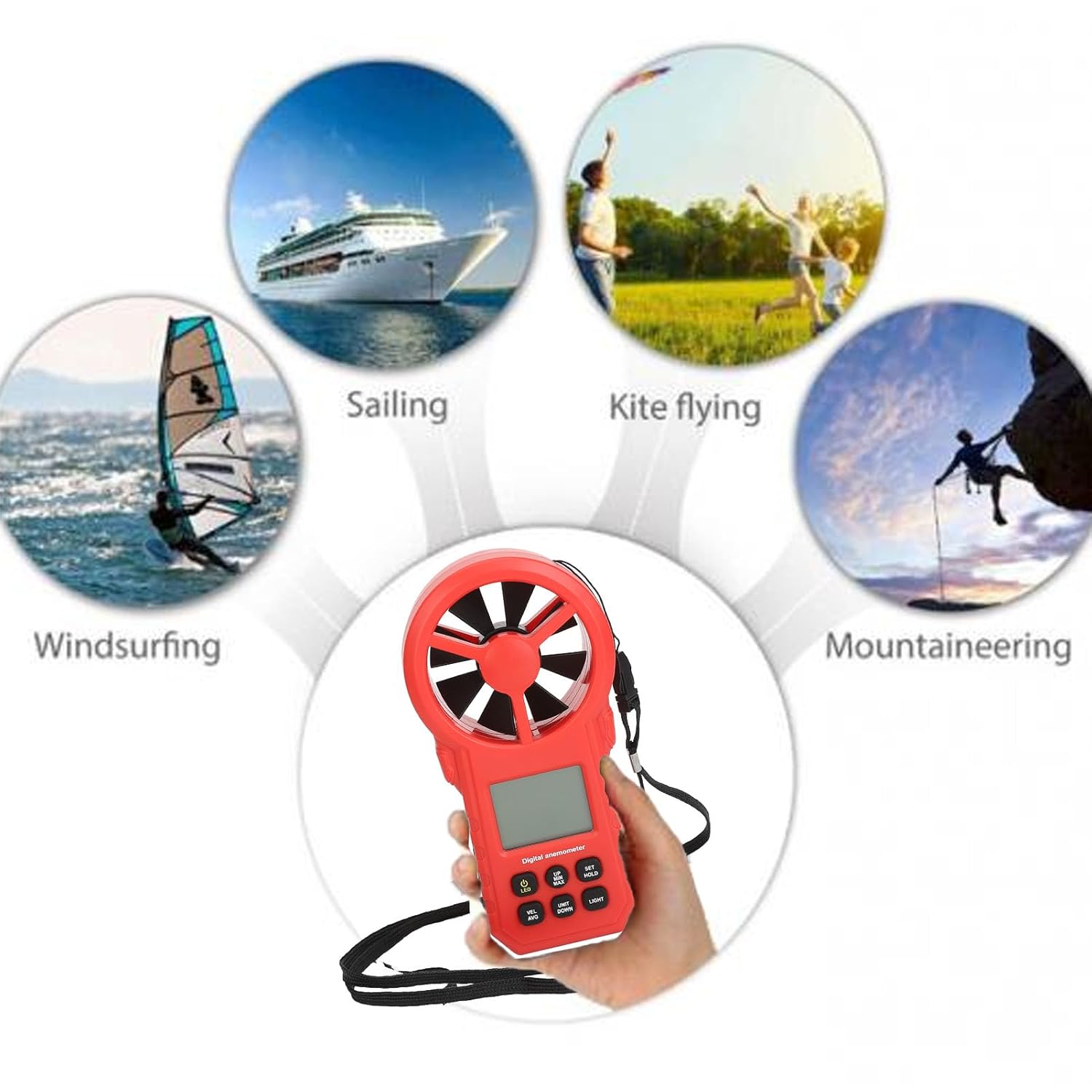 Digital Wind Speed Meter Anemometer Thermometer, Digital Anemometer, High Accuracy Handheld Wind Gauge Temperature for Measuring Wind Speed