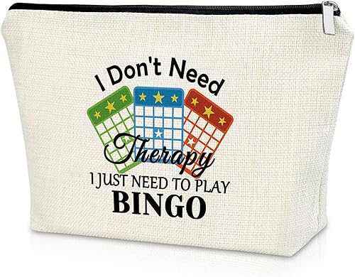 Miniatura 1 de Sazuwu Regalos para amantes del bingo, regalo de juego para mujeres, bolsa de maquillaje, No necesito terapia, solo necesito jugar al bingo (estilo