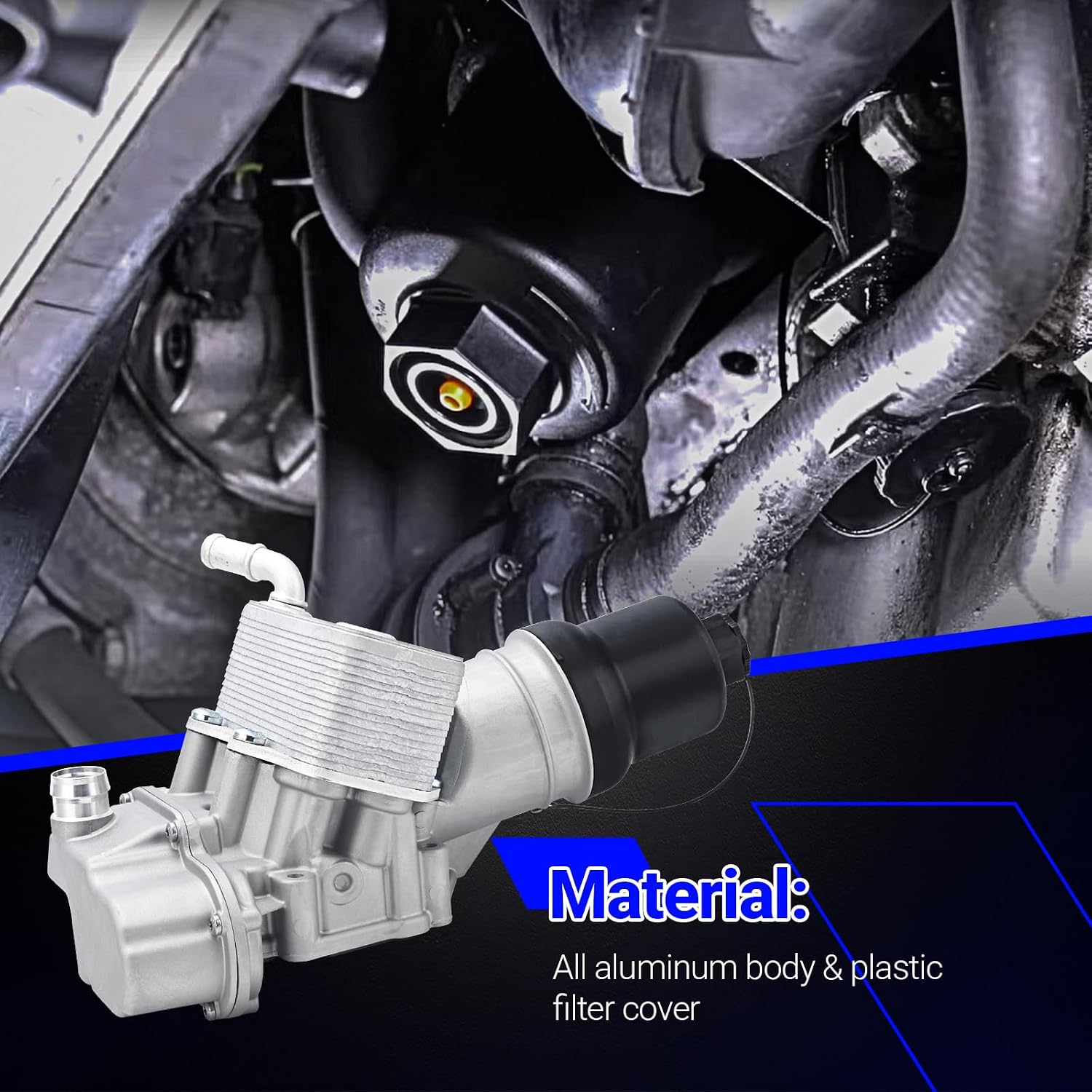 06F115397K Upgrade Aluminium Oil Filter Housing with Oil Cooler for VW Jetta GTI Golf Eos Passat Audi A4 A3 TT TTS 2.0L Replace# 06F115397J 06F115397H