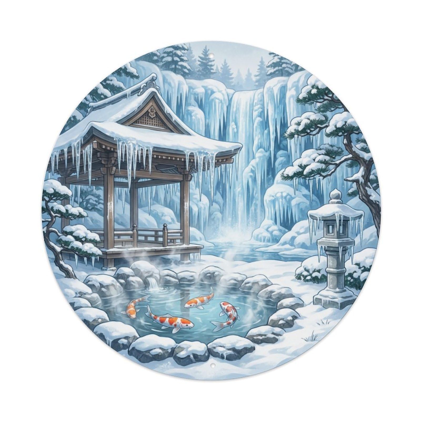 Galvaxio Style Japanese Koi Fish Winter Icicles Frozen Beauty Metal Tin Sign