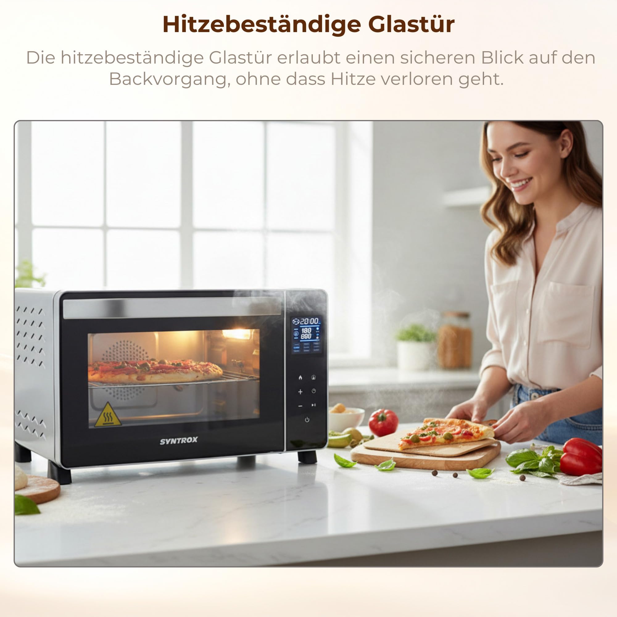 Syntrox Germany 25 l Touch Mini Backofen Saltillo | Miniofen | Pizzaofen | Pizzabackofen, 25 Liter, Edelstahl, 1500W, inklusive Zubehör, für kleine Küchen