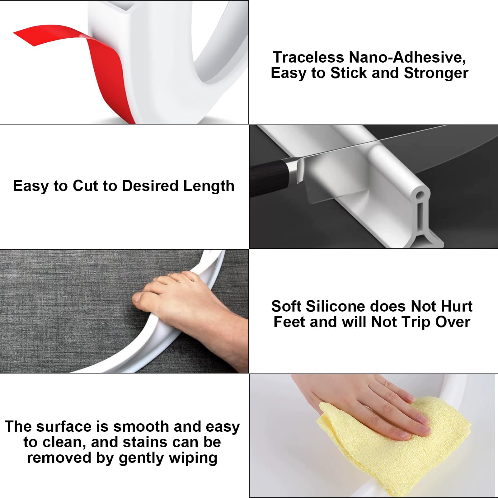 Barriera Doccia 2 M Soglia Doccia Silicone Doccia Autoadesivo Bordo Vasca da Bagno Pieghevole Barriera per Doccia Bordo per Piatto Doccia Paratie Antiallagamento per Cucina Bagno e Toilette (Bianco)