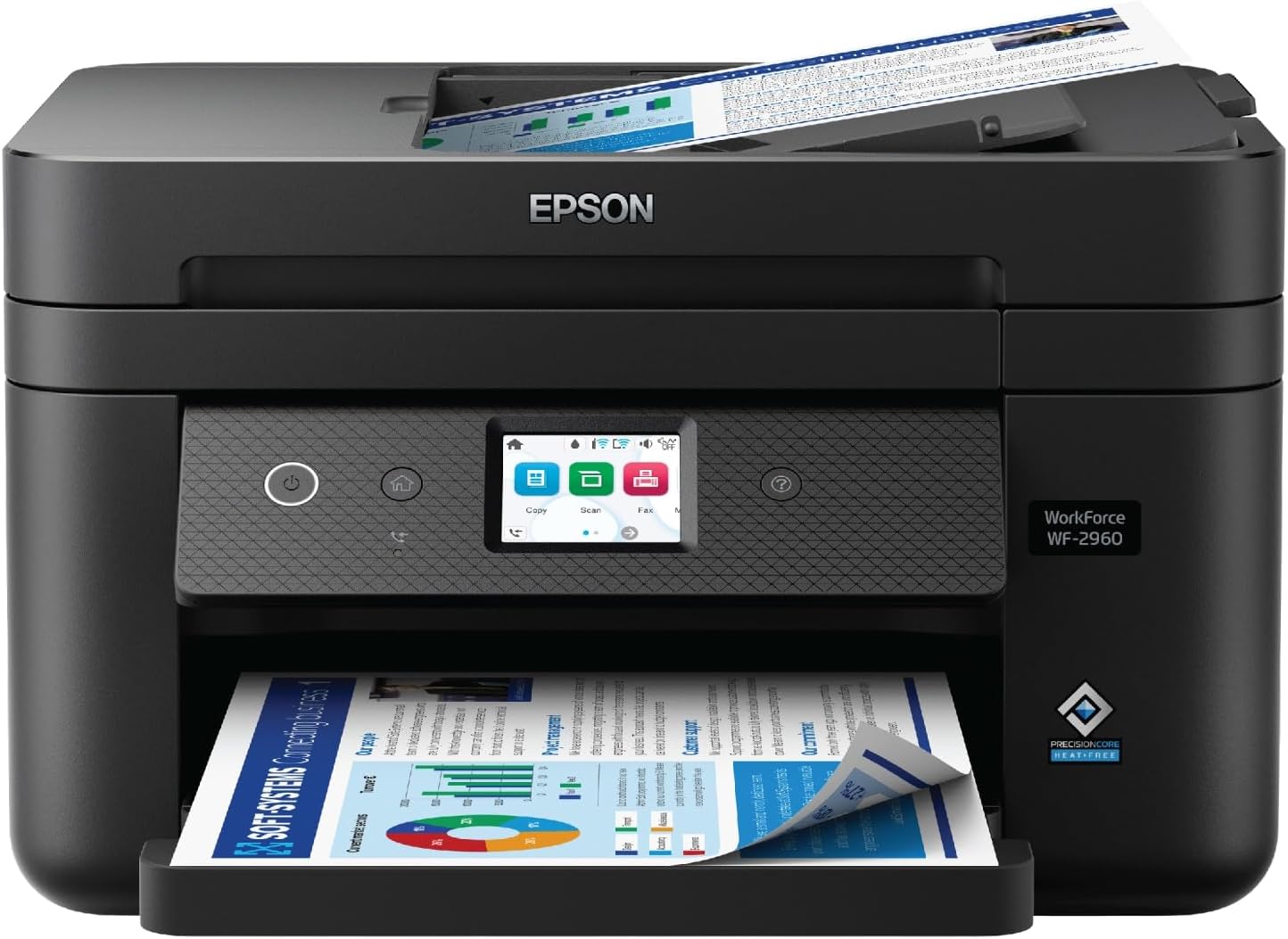 Epson Workforce WF-2960 Wireless All-in-One Printer with Scan, Copy, Fax, Auto Document Feeder, Automatic 2-Sided Printing, 2.4" Touchscreen Display, 150-Sheet Paper Tray and Ethernet,Black