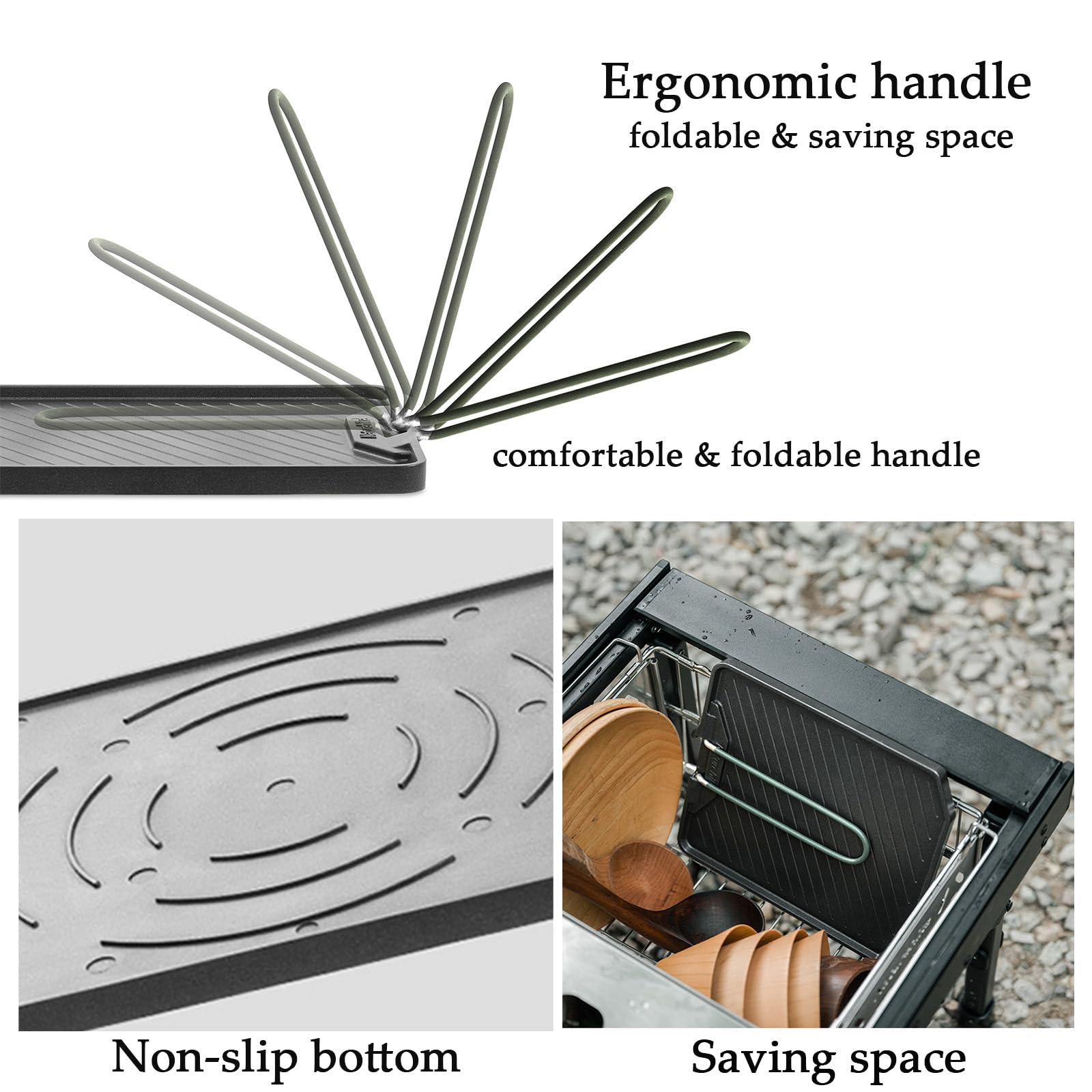 windhike Naturehike Poêle à frire antiadhésive pour camping avec poignée pliable - Batterie de cuisine portable pour camping, pique-nique, randonnée
