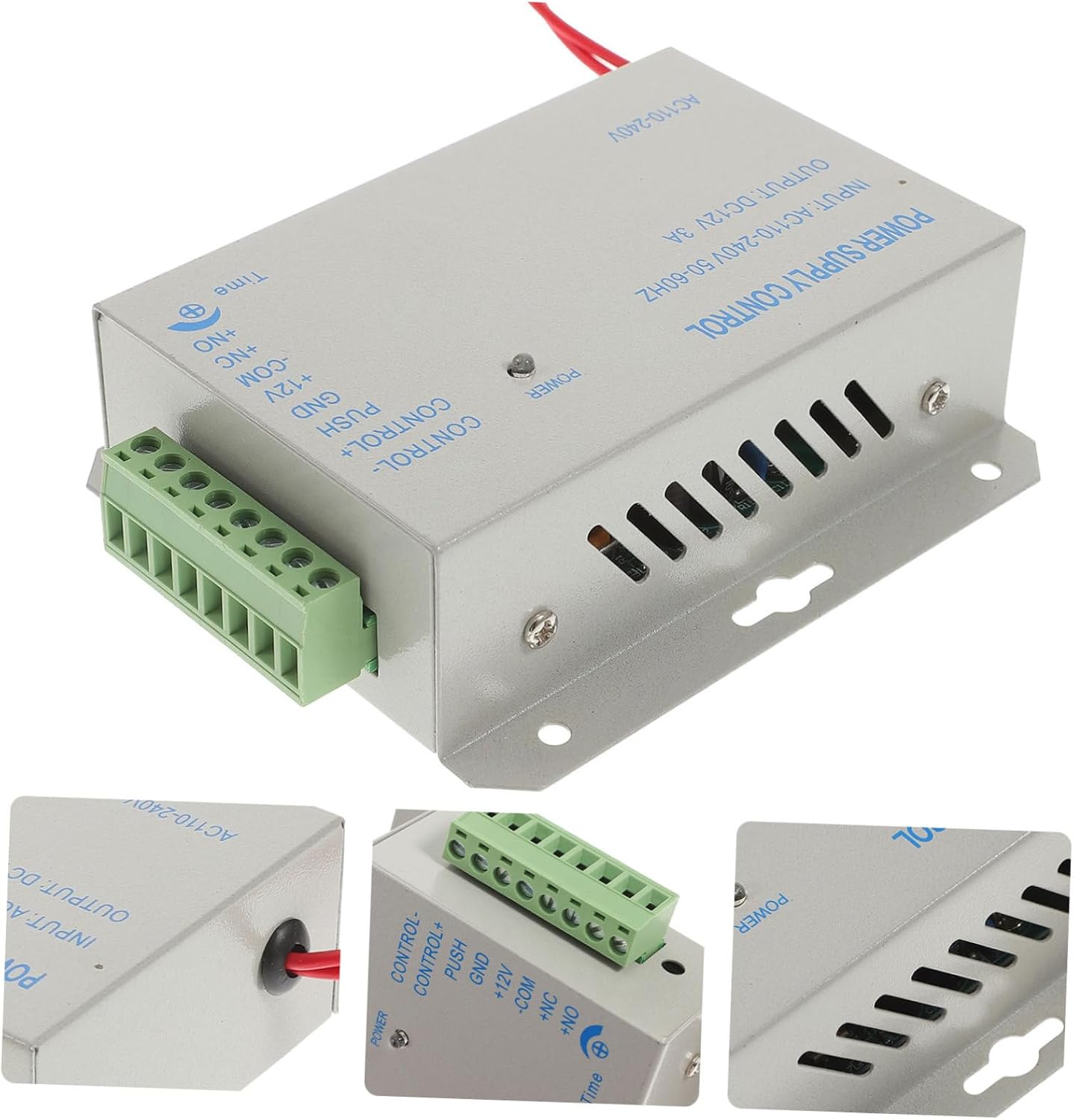 3A Metal Power Supply Control for Door with Worldwide Ac Input Relay Delay Nc No Outputs Compatible with E and RFID Controllers
