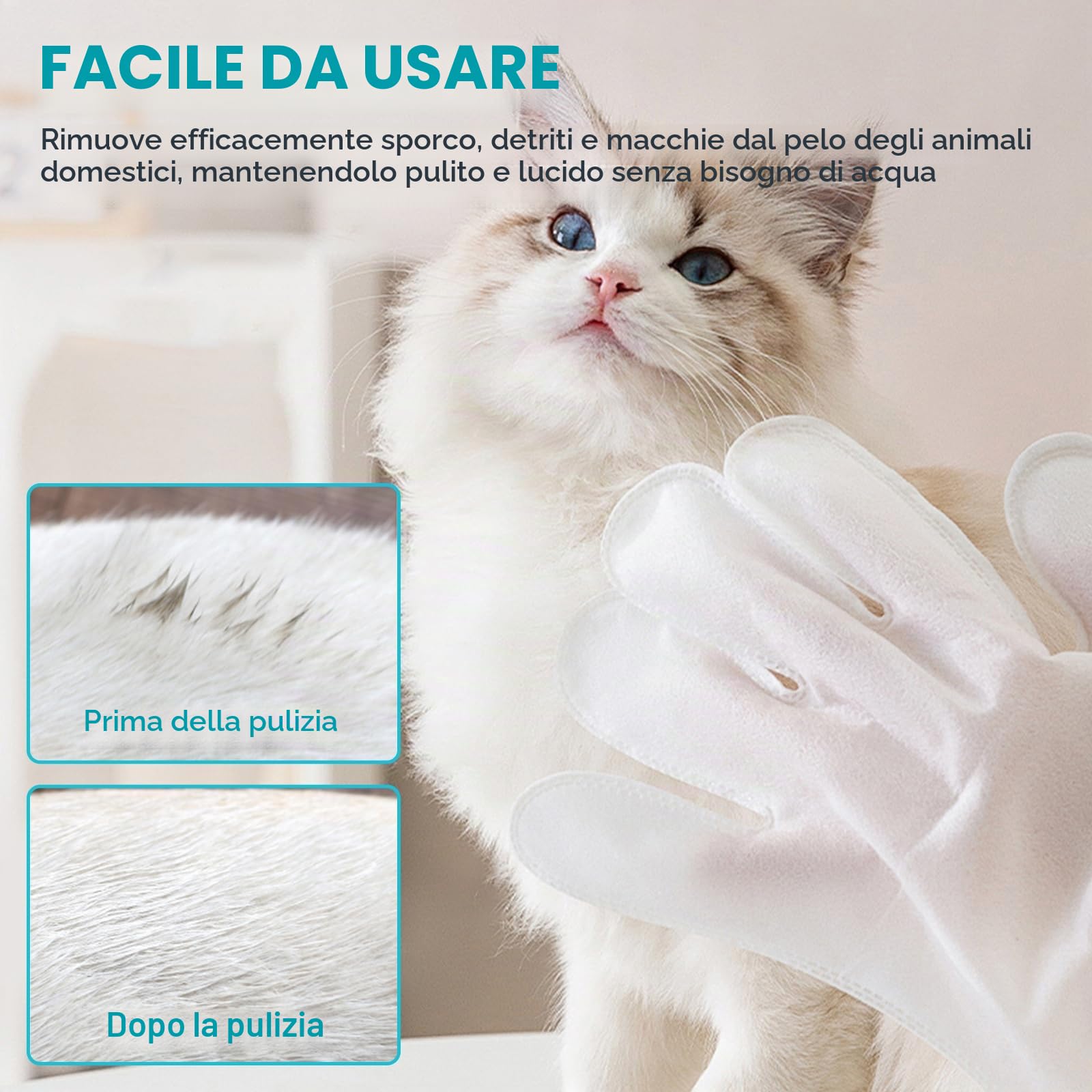 30 salviettine per animali domestici per toelettatura usa e getta per il bagno e la cura per zampe, pelliccia, viso, orecchie, glutei e corpo