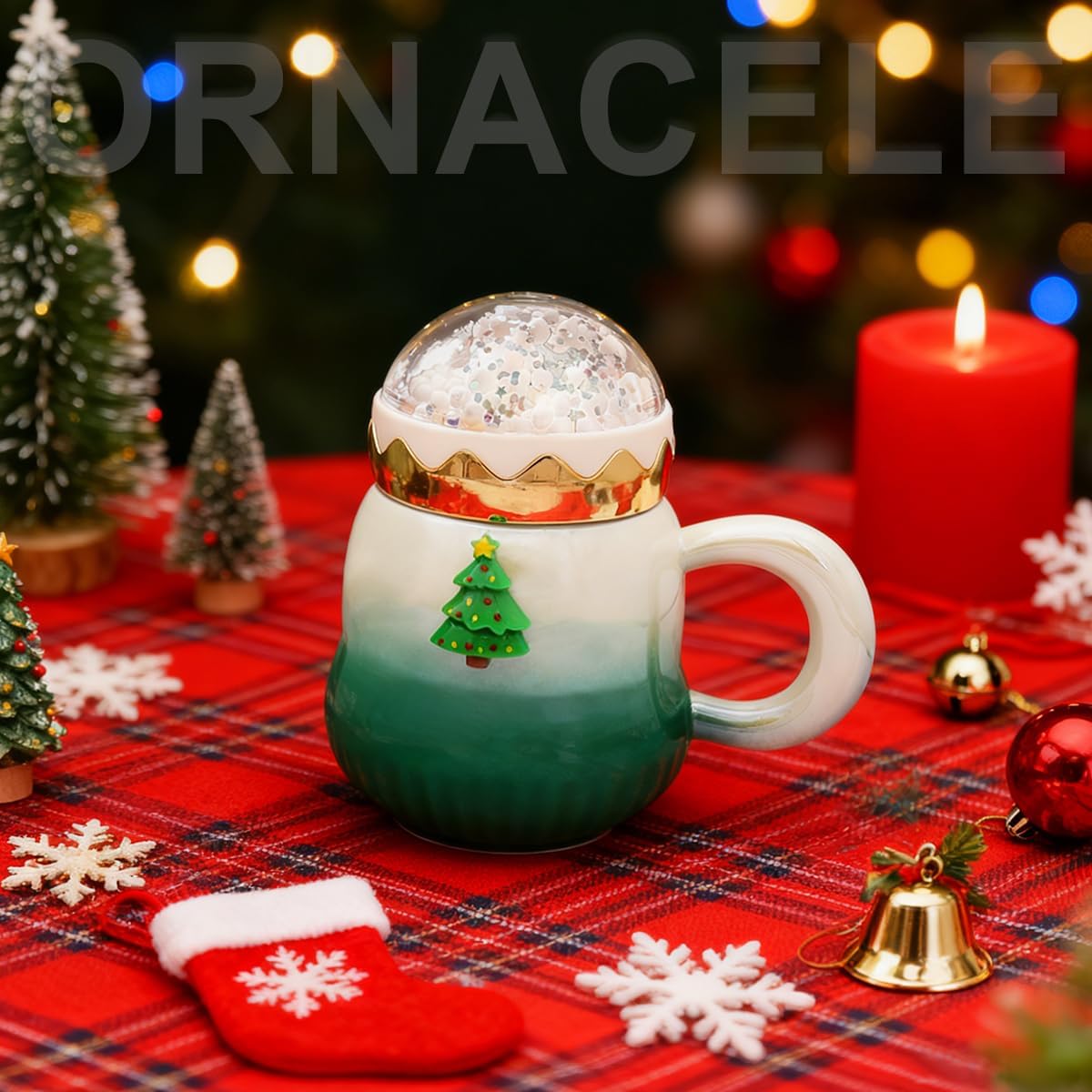Christmas Mug, Cute Ceramic Tea mugs with Santa Lid, Novelty Cup for Milk, Coffee, Hot Chocolate, Christmas Gift for Women, Kids, Colleagues, Family, Friends, 500ML/17.6OZ - Green - Image 4