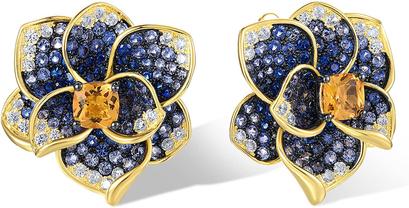 Santuzza Sterling Silver Gemstone Flower Earrings for Women