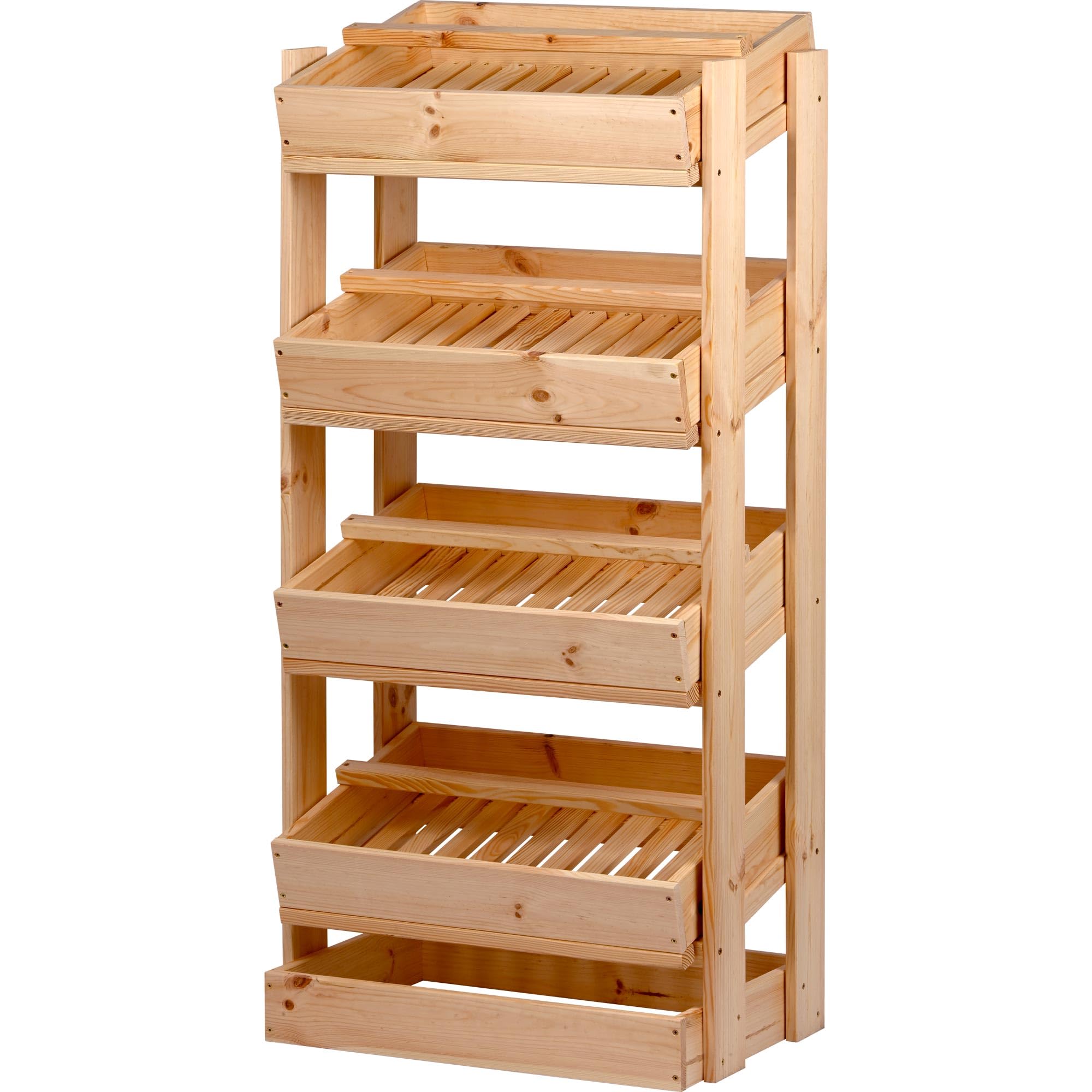 dobar® green label Vorratsregal für Obst und Gemüse - Obstkiste aus Holz - Obst und Gemüsehorde mit 4 Fächern - Gemüseregal mit 4 Stapelkisten - 53 x 35 x 116 cm - Natur