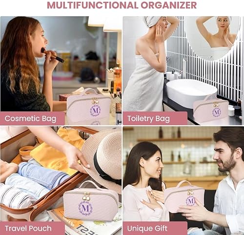 Miniatura 7 de Bolsa de maquillaje, bolsa de maquillaje de viaje, bolsa de maquillaje portátil de piel sintética impermeable, organizador con asa y divisor bolsas