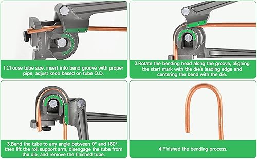 Miniatura 5 de Dobladora de tubos de 1/4 ", 3/8", 1/2 ", (6/10/0.472 in) O.D. Dobladora de tubos 3 en 1 Dobladora de tubos de aluminio y cobre HVAC de 180 °