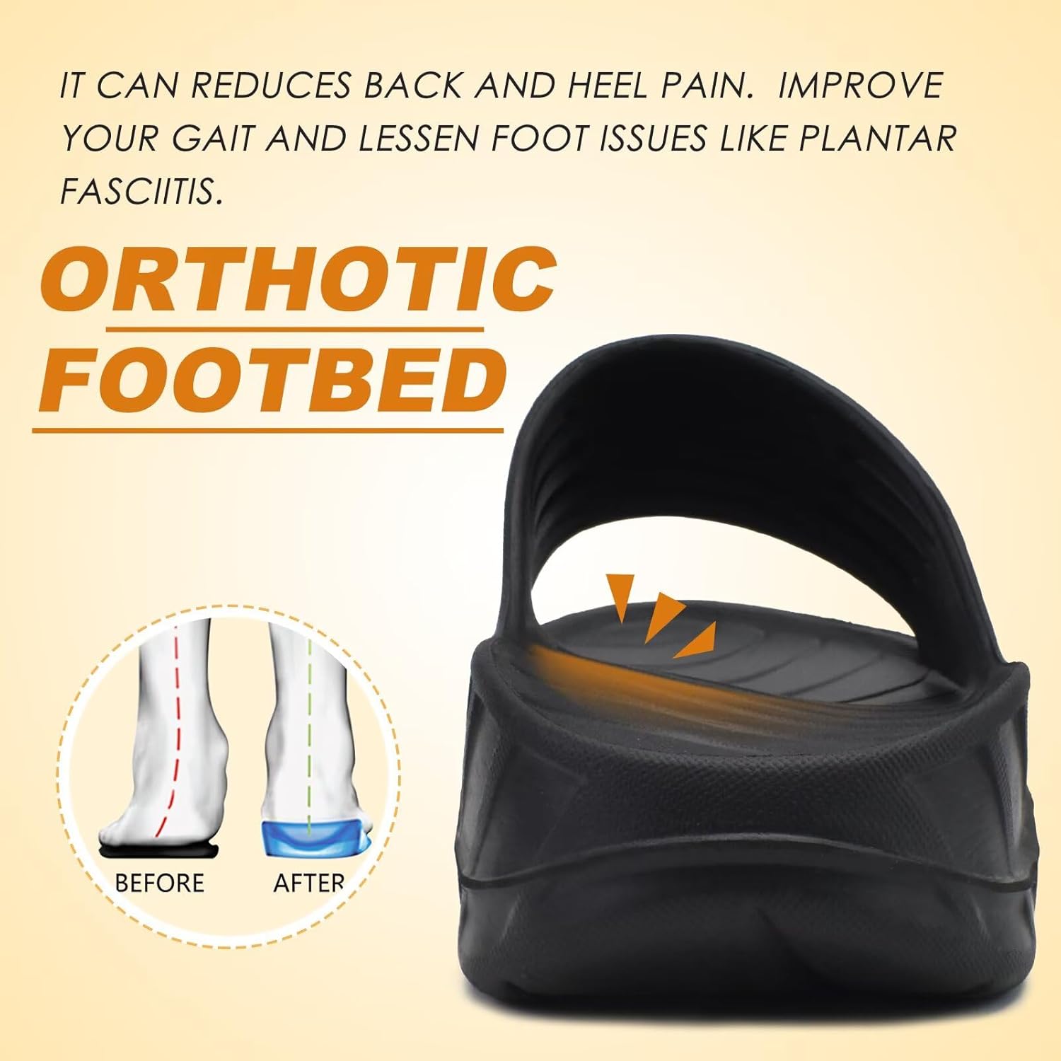 KuaiLu Mens Recovery Sandals Orthotic Arch Support Open Toe Sport Slides Thick Cushion Orthopedic Plantar Fasciitis Slip On Wide Width Summer Pool Beach Waterproof - Image 5