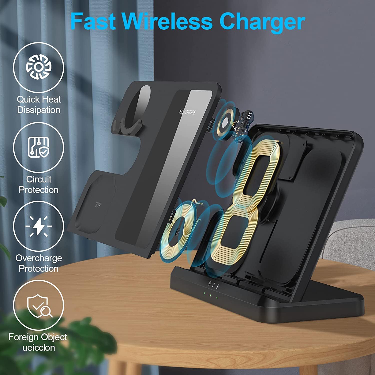 Base de Carga inductiva para Samsung, Cargador inalámbrico 3 en 1 para Galaxy Watch 5/5 Pro/4/3/Active 2/1 Cargador para Samsung Galaxy S24 Ultra S23 S22 S21 Z Flip Z Fold 5 4 Galaxy Buds