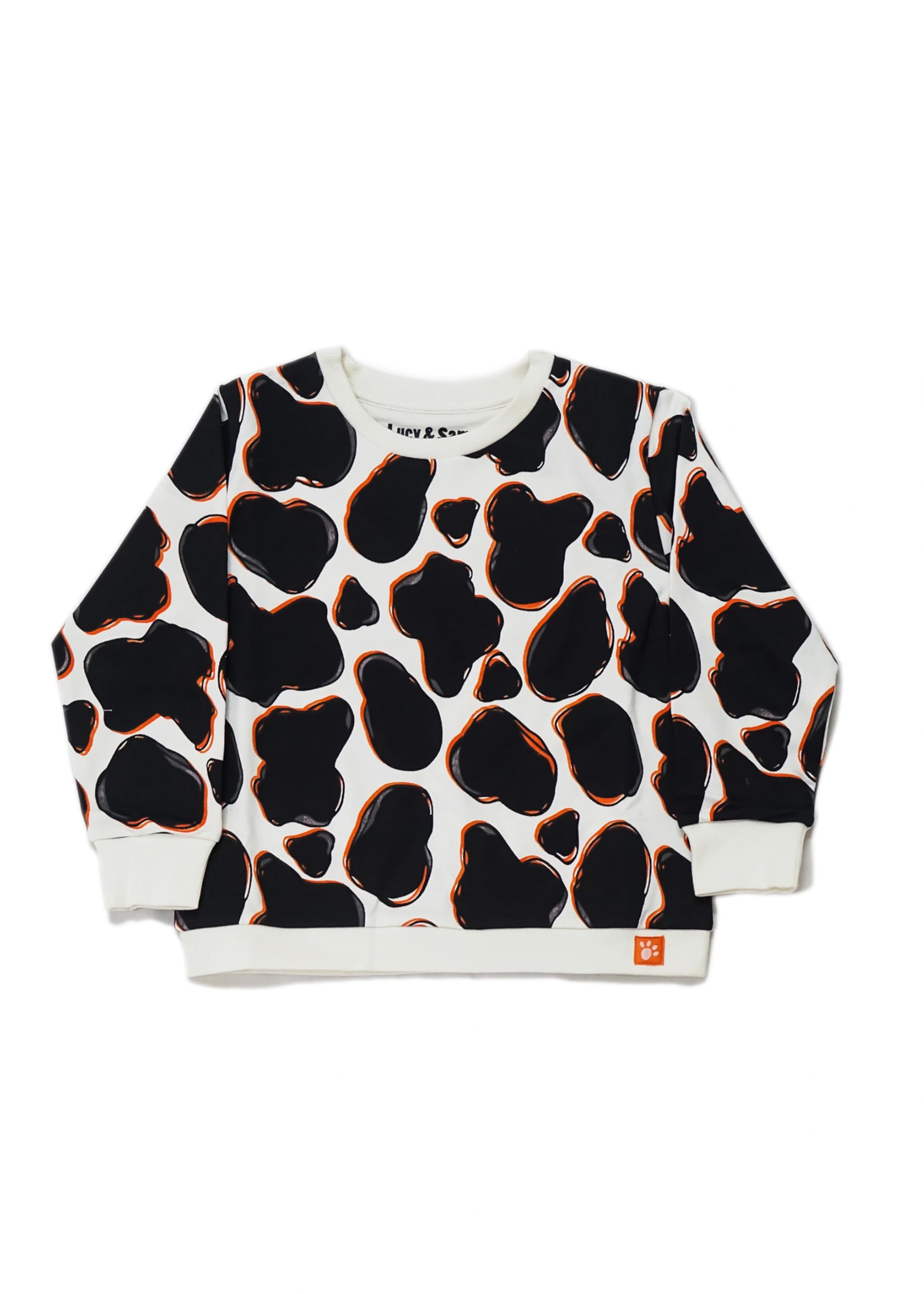 Lucy & Sam Unisex Infant Black Organic Cotton Cow Crew Sweatshirt | Gots Certified | Soft Long Sleeve Top | Cozy Organic Jumper For Babies, Toddlers & Kids | Eco-Friendly Baby Clothing (5-6 Years)