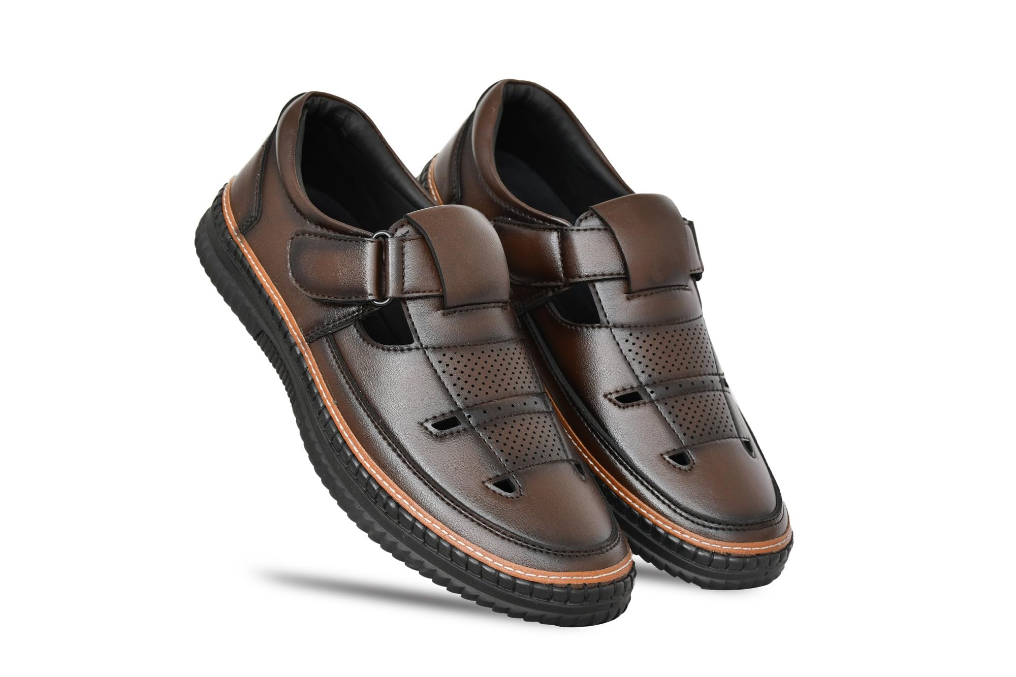 FAV SHOES Leather Adjustable Sporty Summer Closed Comfortable Toe Sandals for Men (Brown Color) Size-9 (B0D49RJ91H) Amazon Price History, Amazon Price Tracker