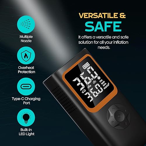 Miniatura 4 de Inflador de neumáticos con compresor de aire portátil, medidor de presión, cargador portátil, bolaneumáticosmotocicletasbicicletasautomóviles,