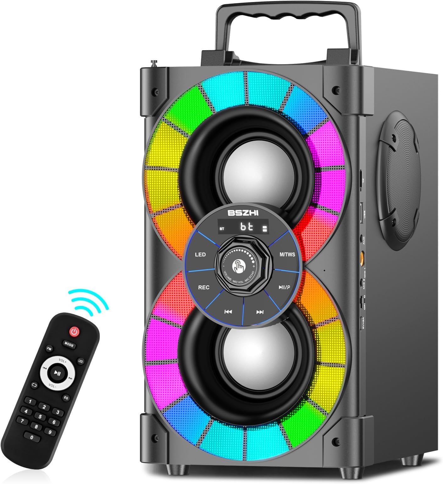 Bluetooth Speakers 80W Big Powerful Wireless TWS Loud Portable Outdoor Home Party Speaker with LED Lights, Subwoofer, FM Radio, Remote and Stereo Bass Sound Boombox