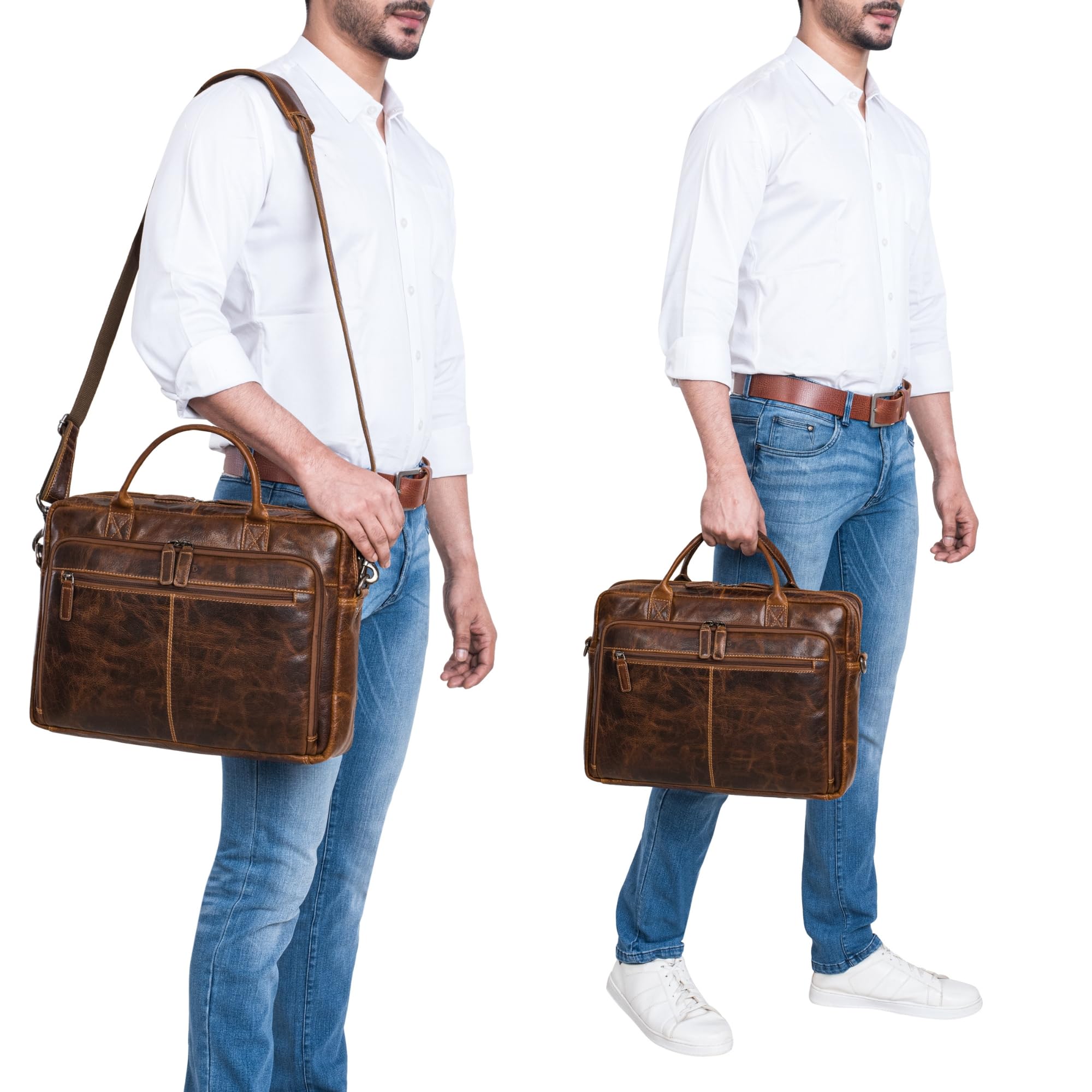 STILORD Zenon Leder Aktentasche Laptoptasche 15.6-16 Zoll - Business Umhängetasche Groß - Ledertasche DIN A4 Dokumententasche - Arbeitstasche Echtleder Herren & Damen Farbe:luino - braun