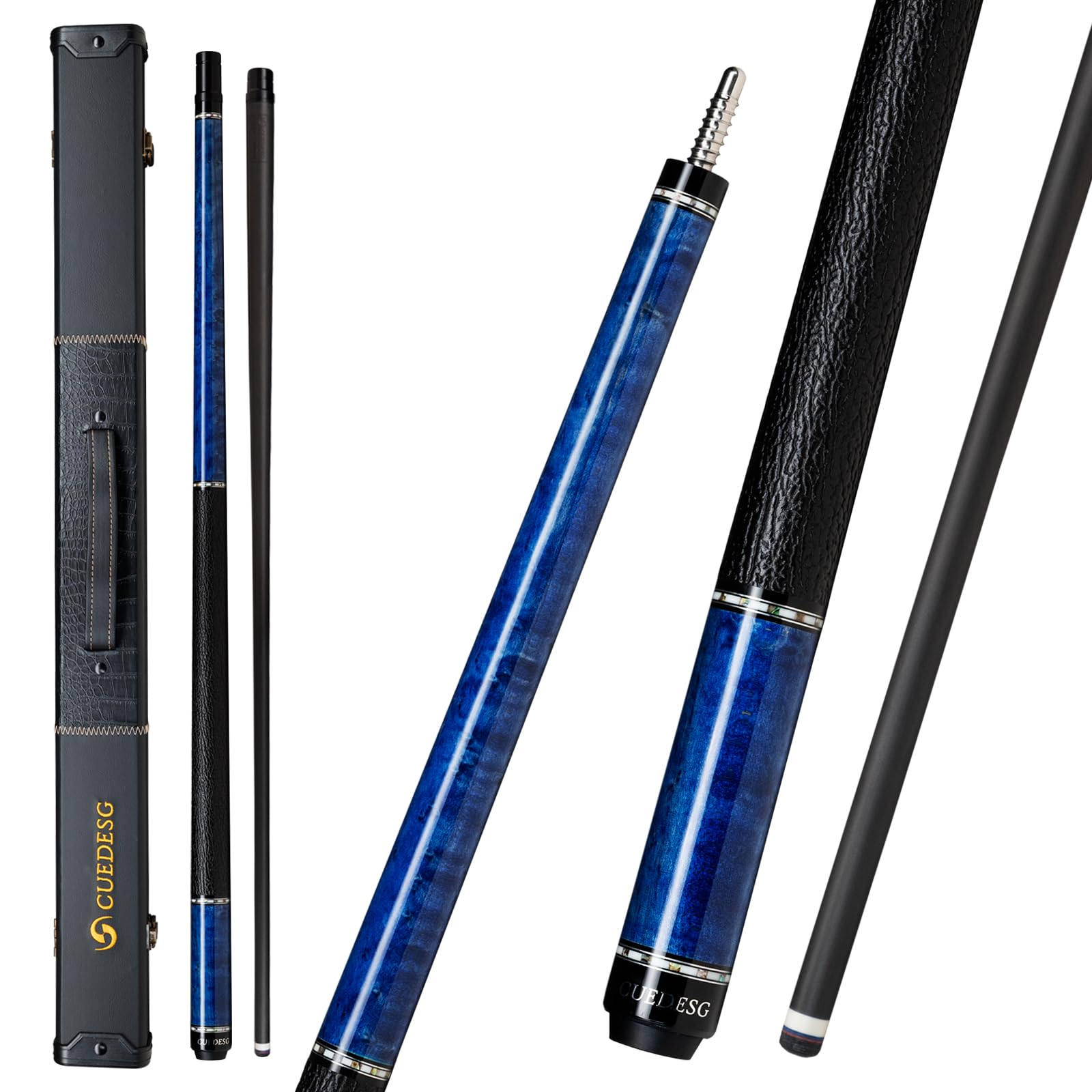 CUEDESG Carbon Fiber Pool Cue Stick 10.5mm/11.8mm/12.5mm,Low Deflection Pool Stick with Rare Wood Butt,Professional Cue Stick with Box Case(Bird Eye_Blue_11.8mm)
