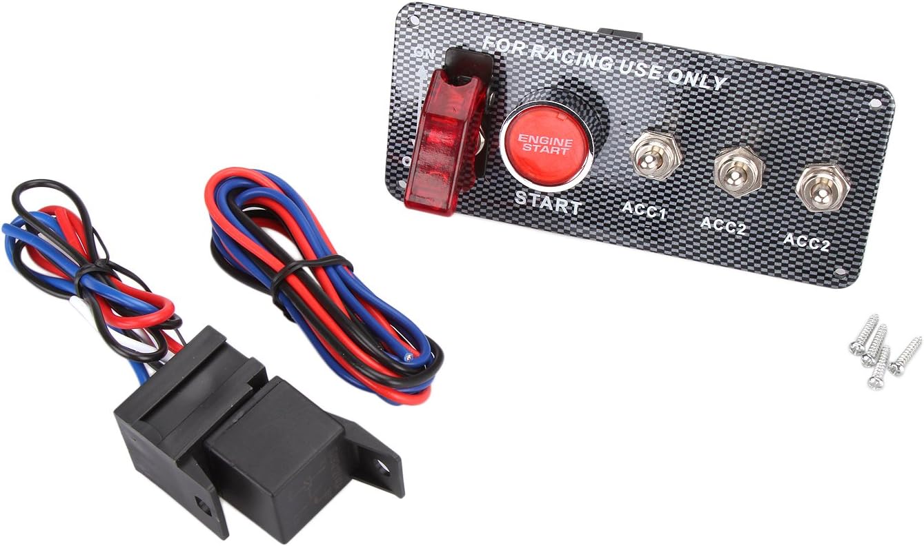 Twilight Garage 12V Ignition Switch 5 in 1 Engine Start Push Button 3 Toggle Panel with Indicator Light for Racing Car