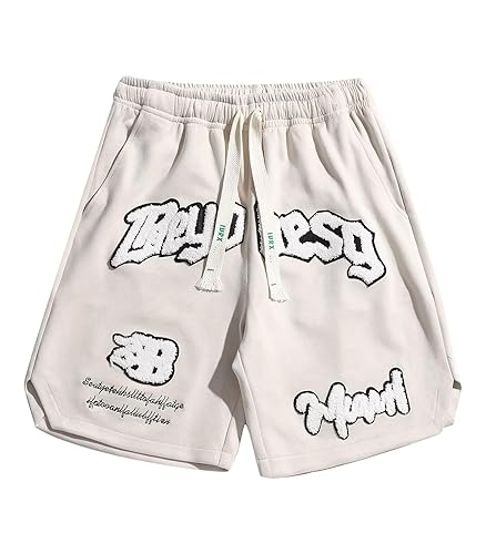INVACHI Men's Letters Embroidery Shorts Casual Elastic Waist Drawstring for