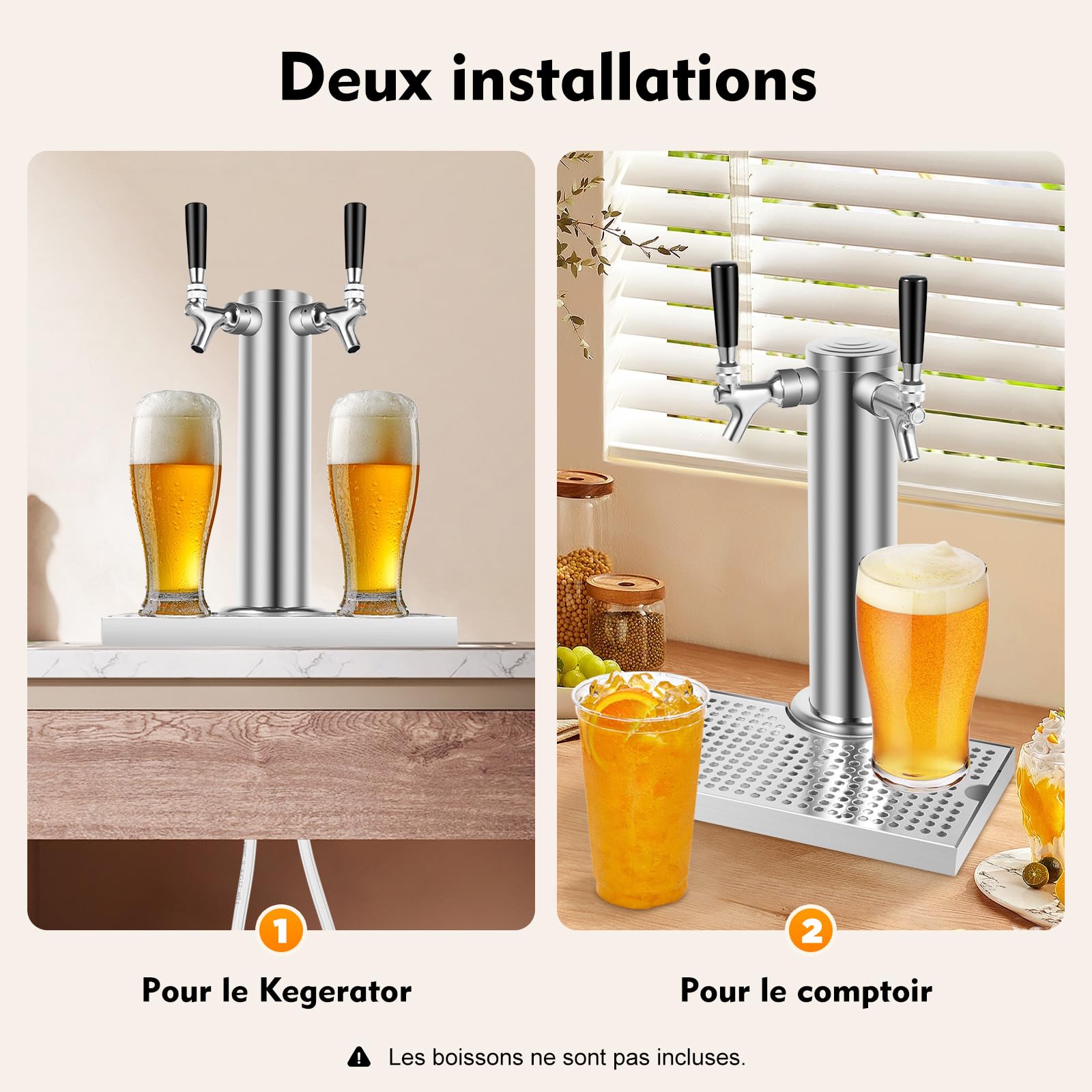 Dispensador de cerveza, dispensador de bebidas, 2 grifos con bandeja de goteo