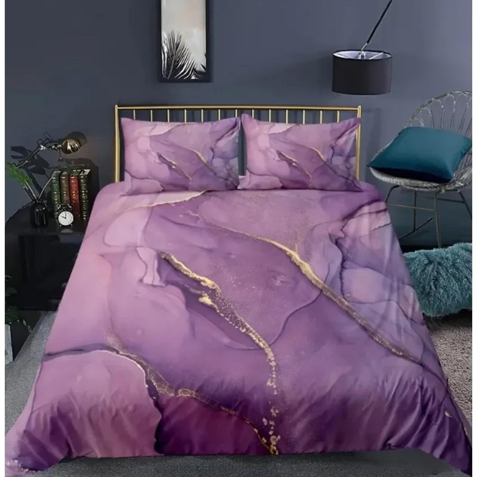 Ensemble de literie violet à motif marbre nordique pour une parure de lit chic