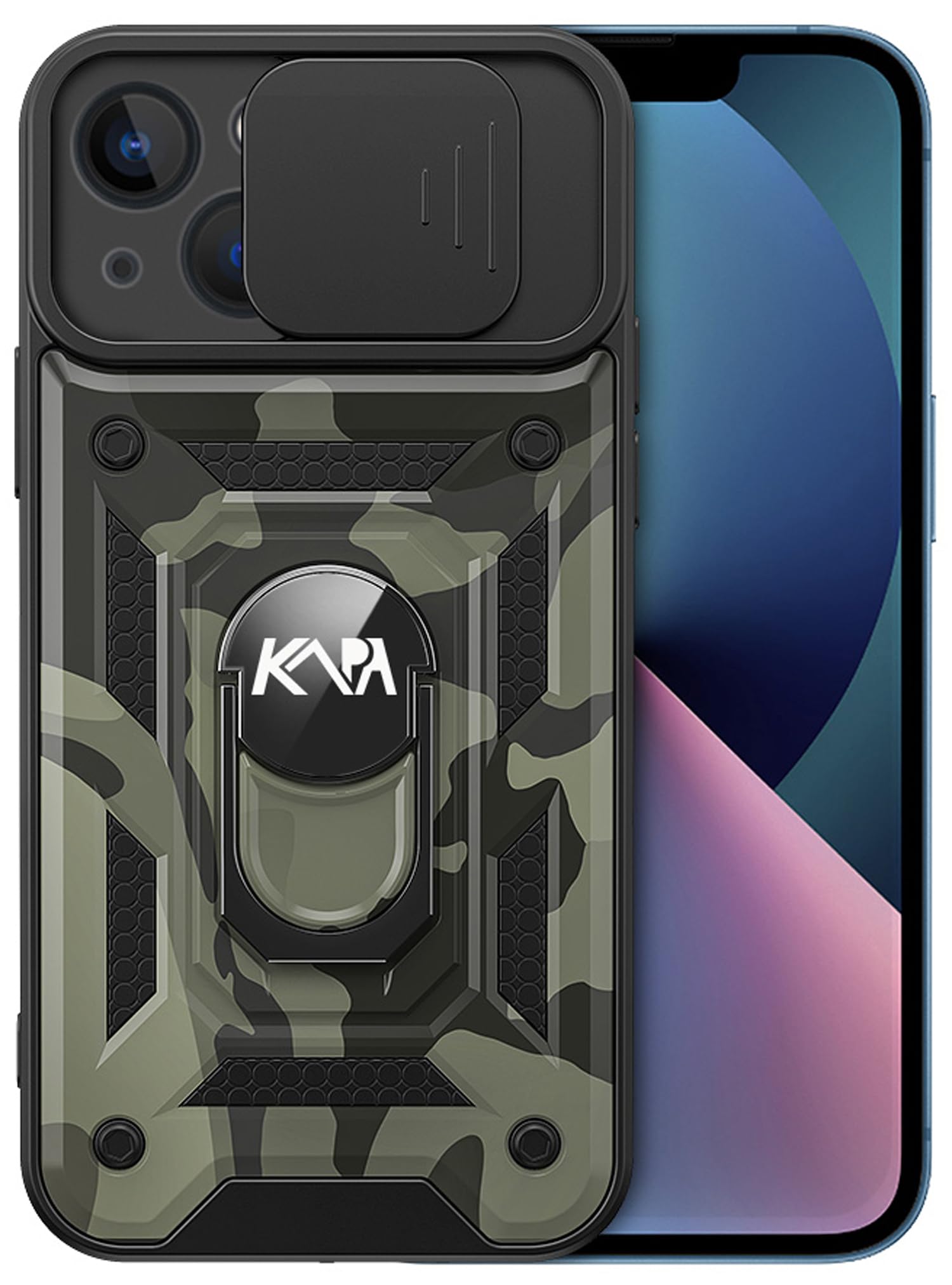 Kapa Tank Back Cover for Apple iPhone 15 | Inbuilt Ring + Slider Shockproof Lens Protection Bumper Back Case (Black) (B0CHMMVZG5) Amazon Price History, Amazon Price Tracker
