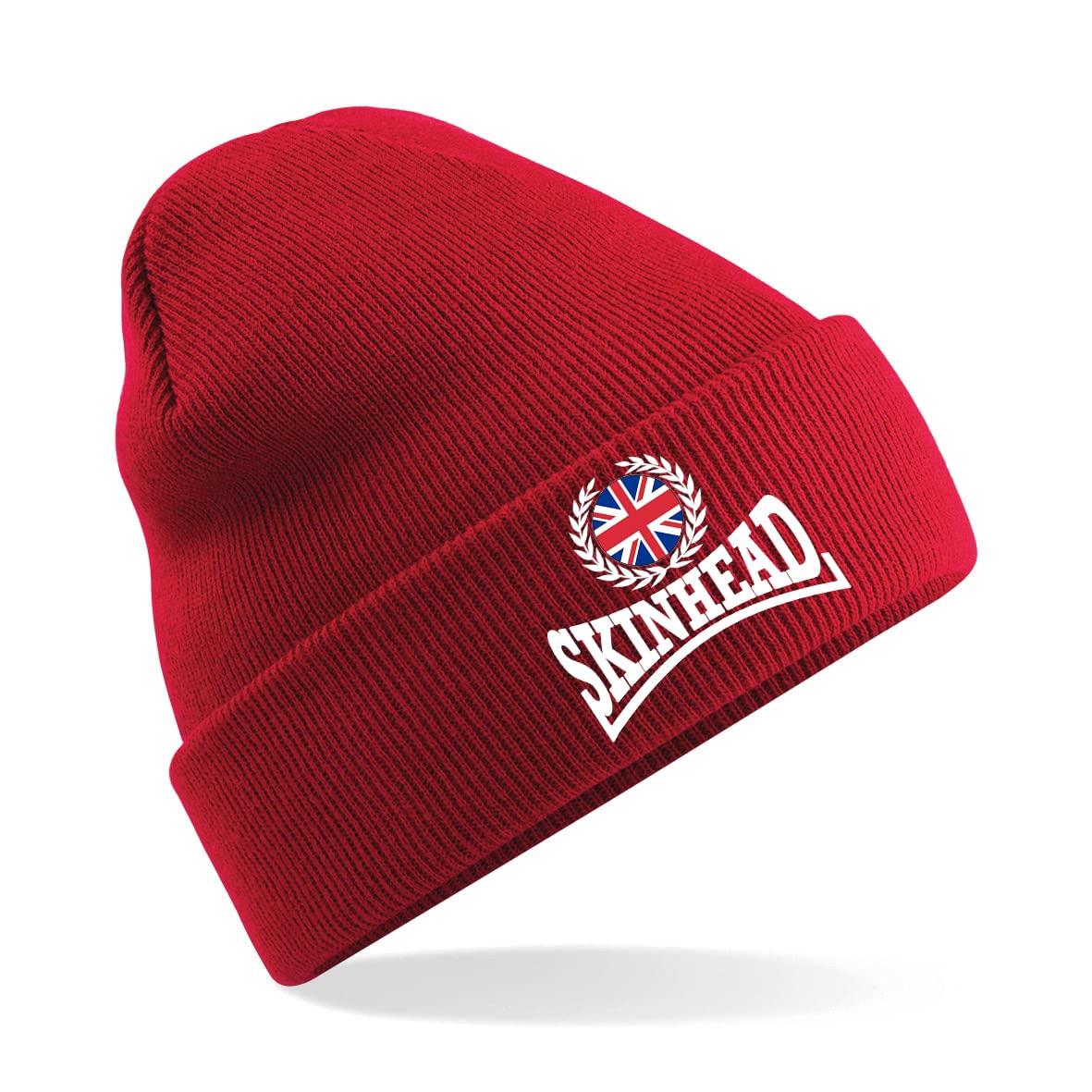 Skinhead Embroidered Beanie Hat, Bob Hat British Skin Head (Red)