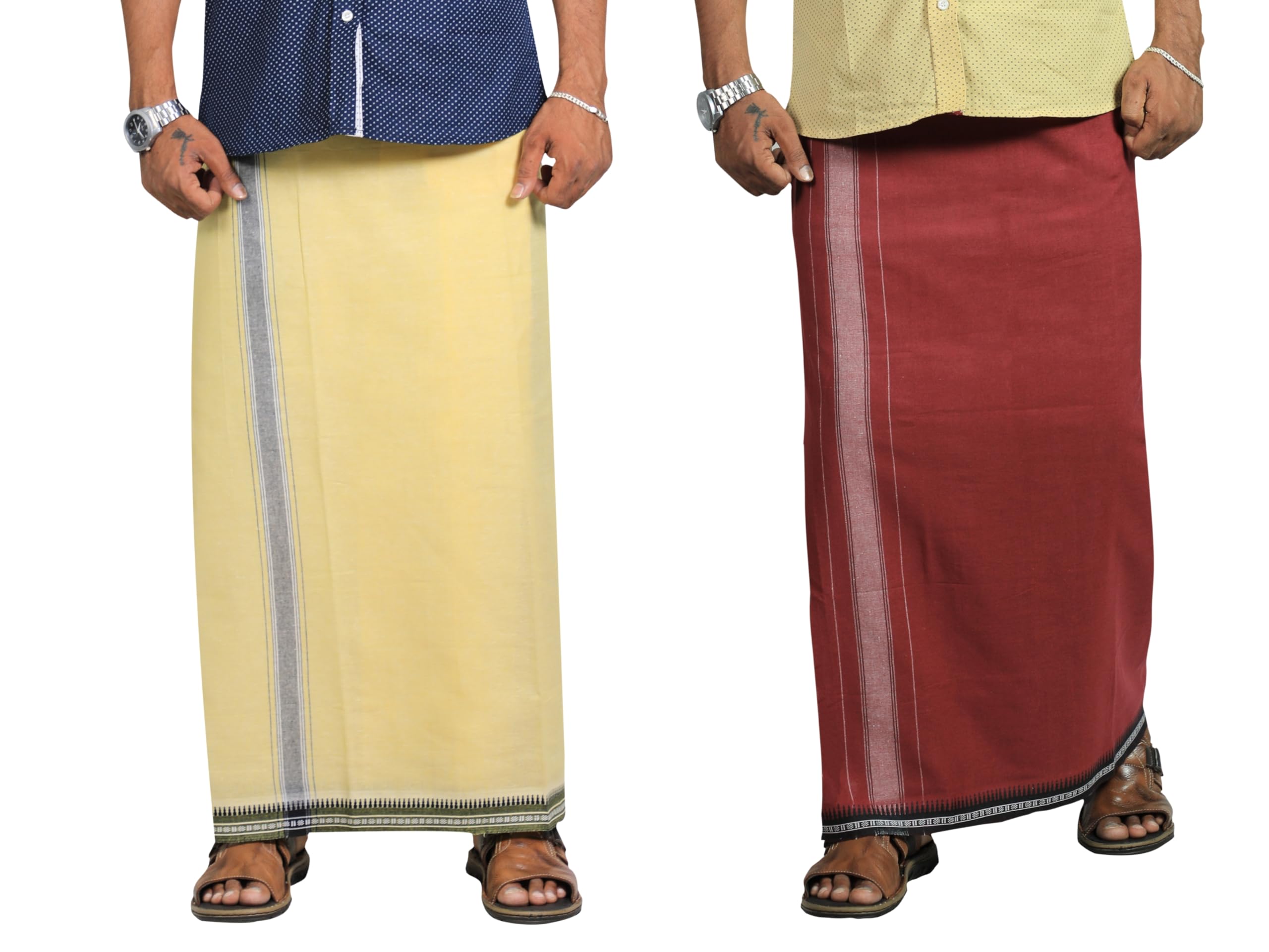 PRAKASAM COTTON Mens Cotton Kerala Thalapathi Border Single (1.28x2.00 mtrs) Dhoti for Mens