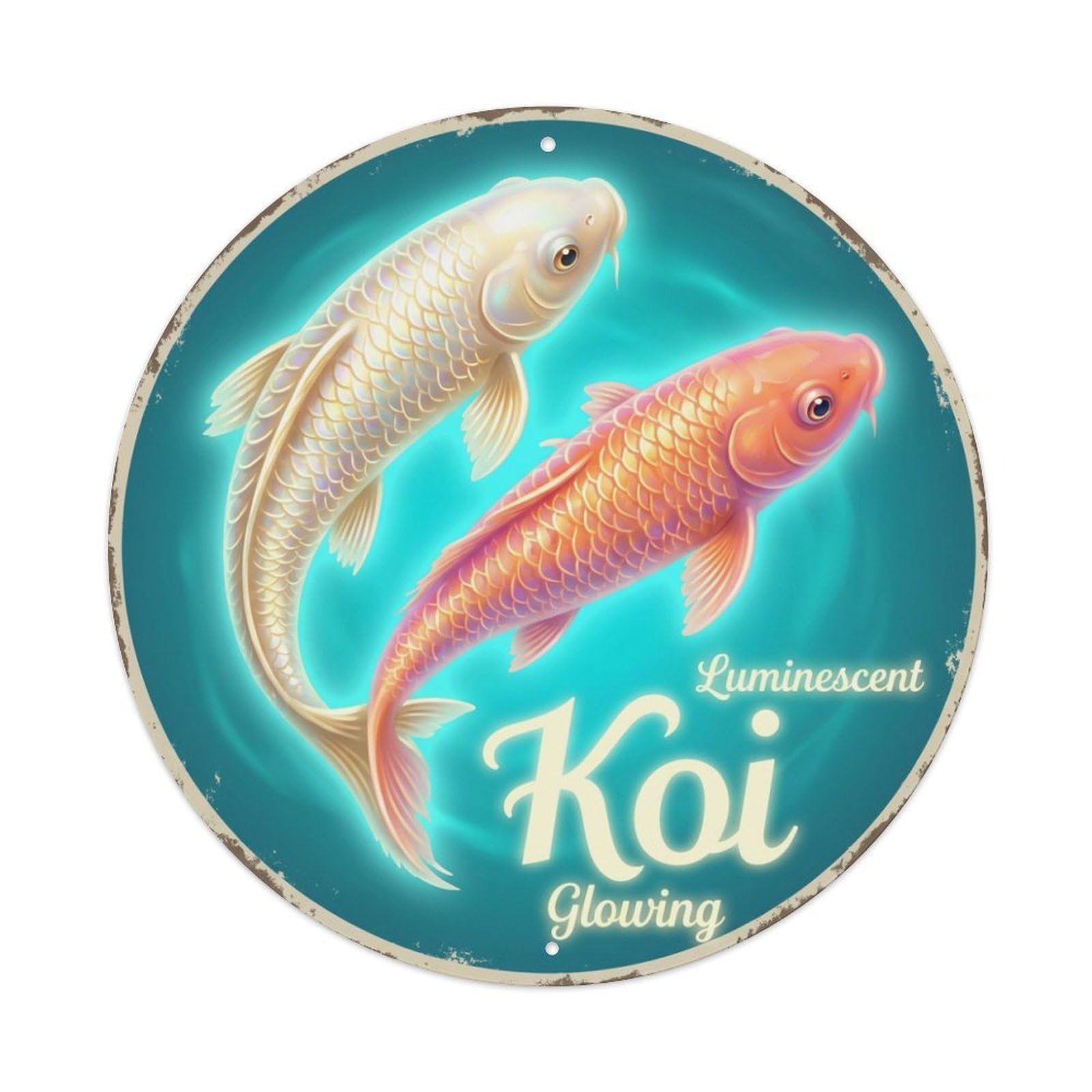 Metal Tin Sign Koi Fish Luminescent Radiant Waters
