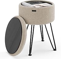 Vista 1 de STORAGEBUD Otomana redonda con almacenamiento, otomana de almacenamiento de bouclé, taburetes otomanos, taburete de tocador de maquillaje, pequeños
