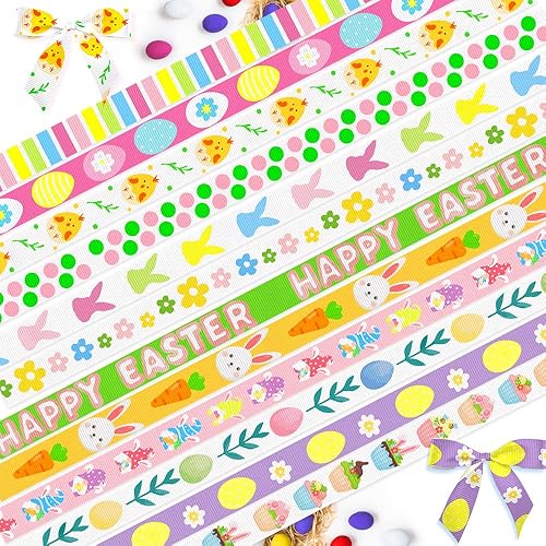 9 cintas de Pascua de 38 pulgadas, con palabras de Pascua, grogrén, decoración de 3 yardas, cinta de satén para primavera, primavera, conejos y