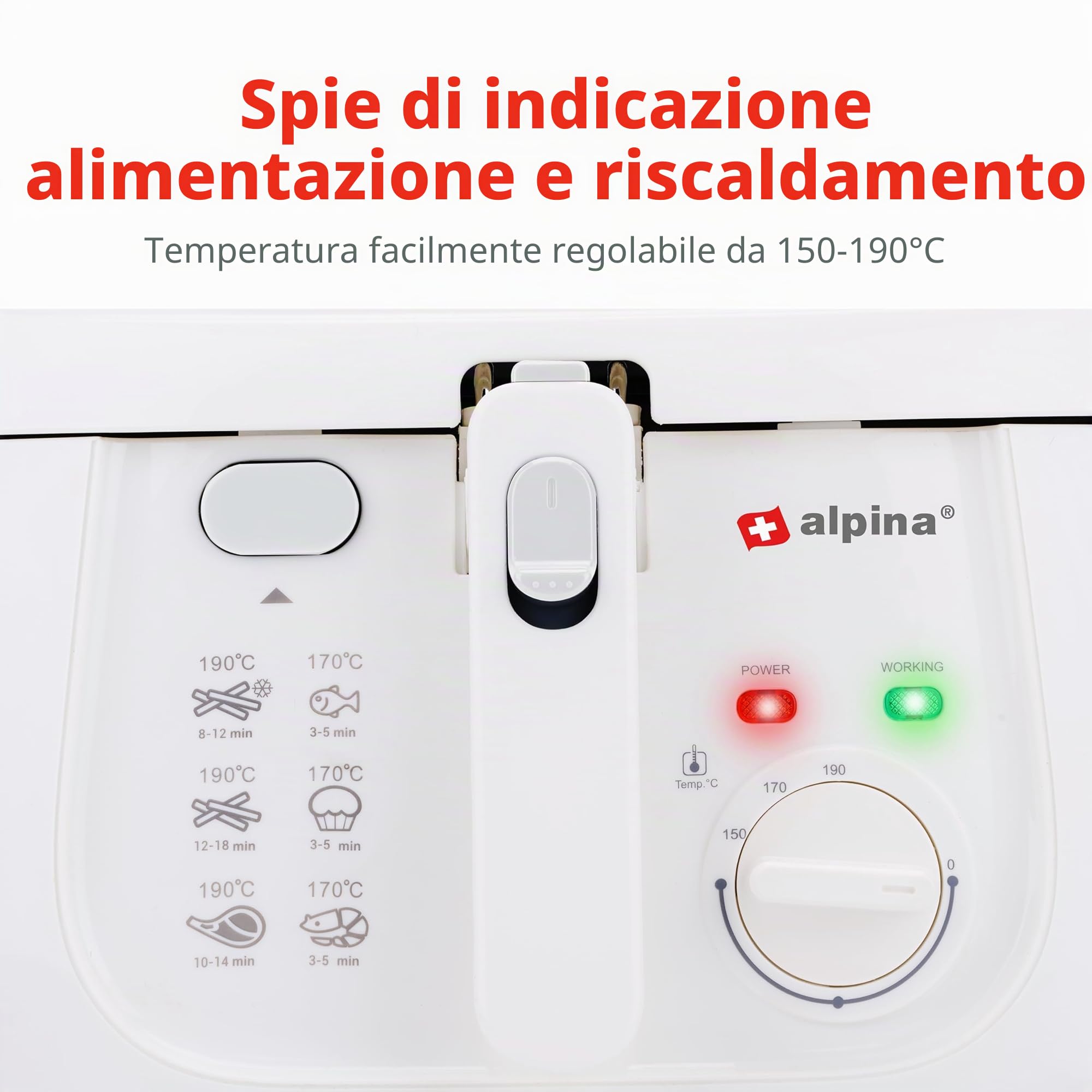 alpina Friggitrice – Friggitrice – 1800 Watt – 2,5 litri – fino a 190º –