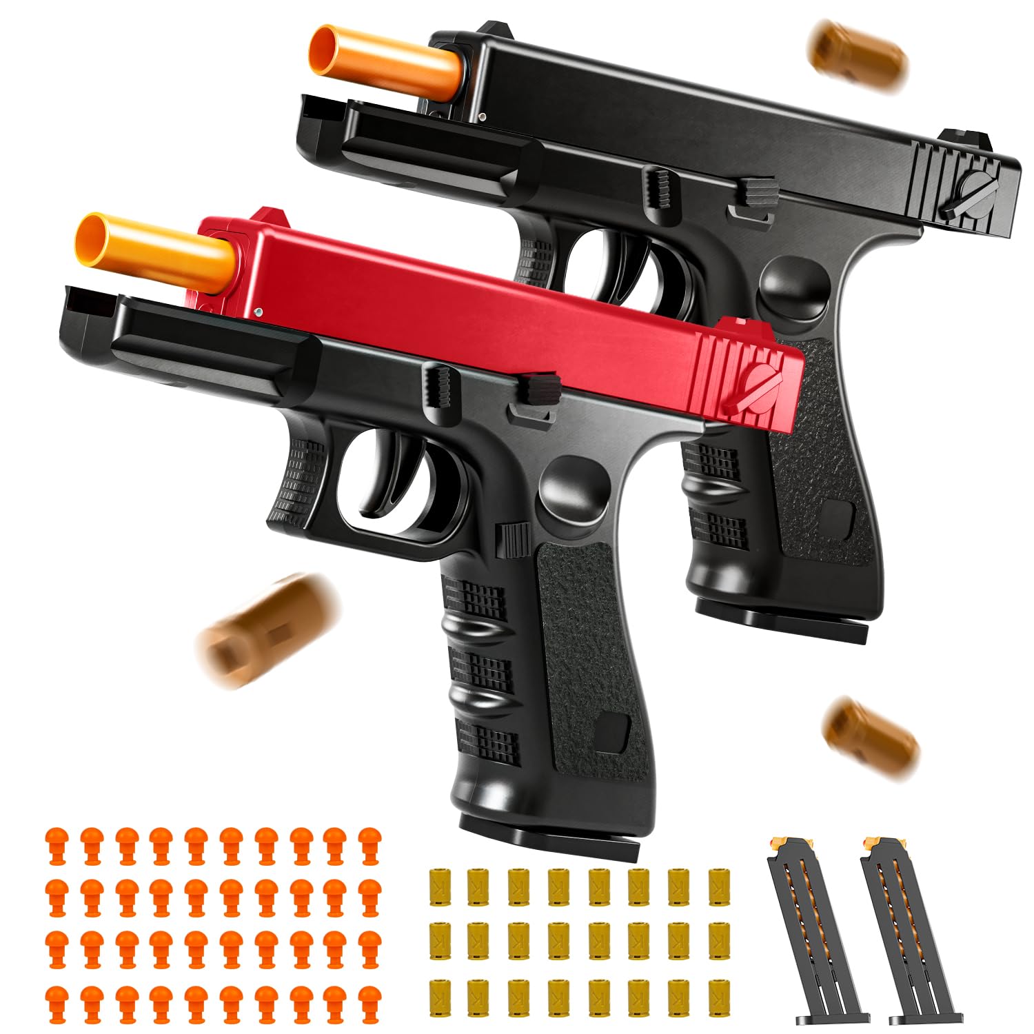 2Pack Shell Ejection Toy Gun with Soft Bullet - Semi-Automatic Toy Pistol Handgun with Auto Rebound, Educational Toy Foam Blasters & Guns for Boys Kids Adults Halloween Christmas Birthday Gift