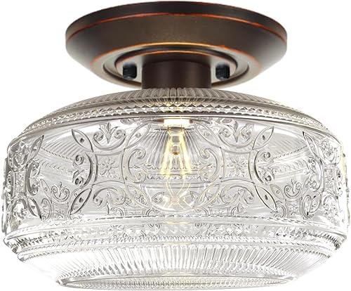 Lámpara de techo de bronce aceitado con pantalla de vidrio clásica, lámpara de techo para pasillo, porche, pasillo, cocina, dormitorio, 4000 K,