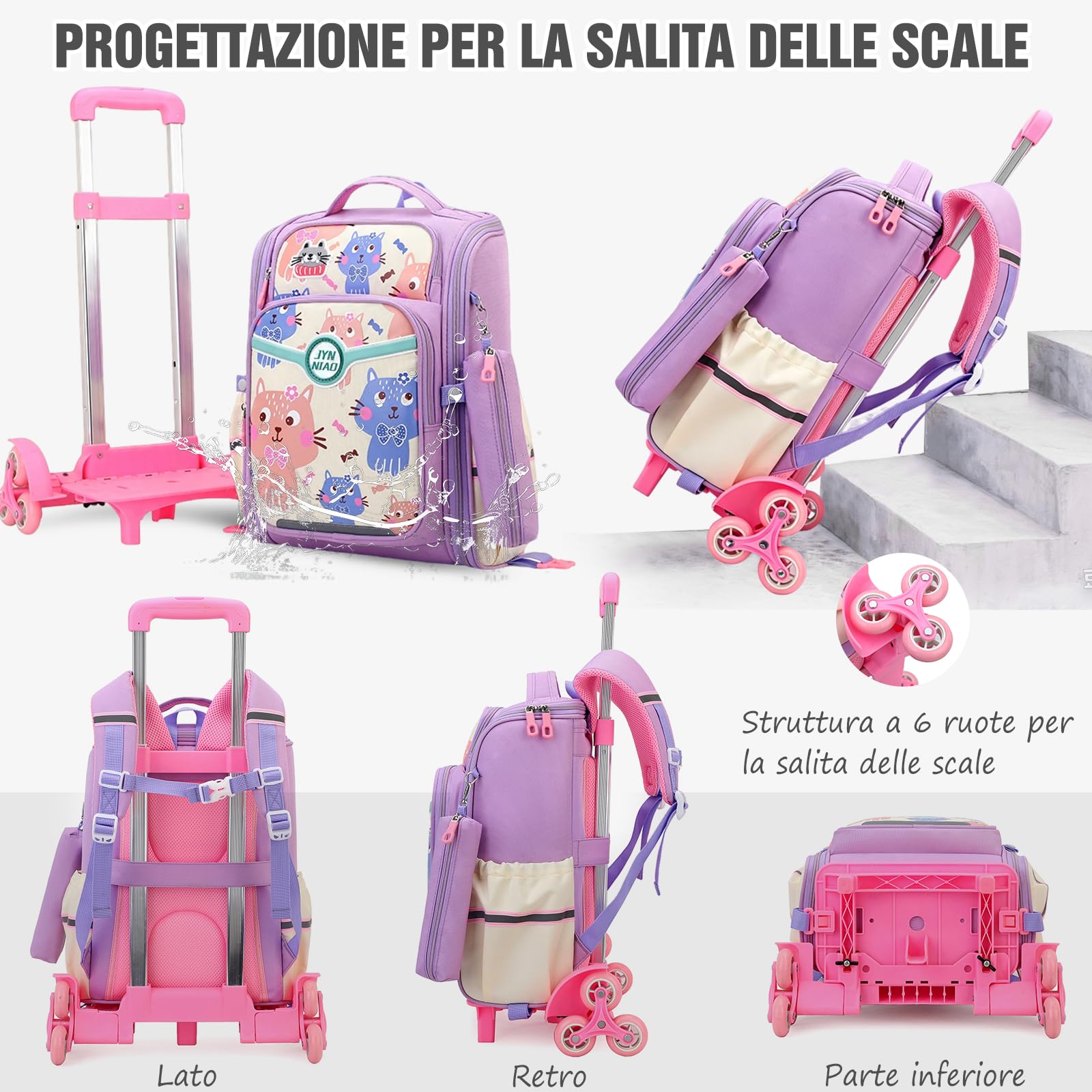 FANDARE 2-in-1 Zaino trolley Zainetti per bambini stampa cartoon scolastico