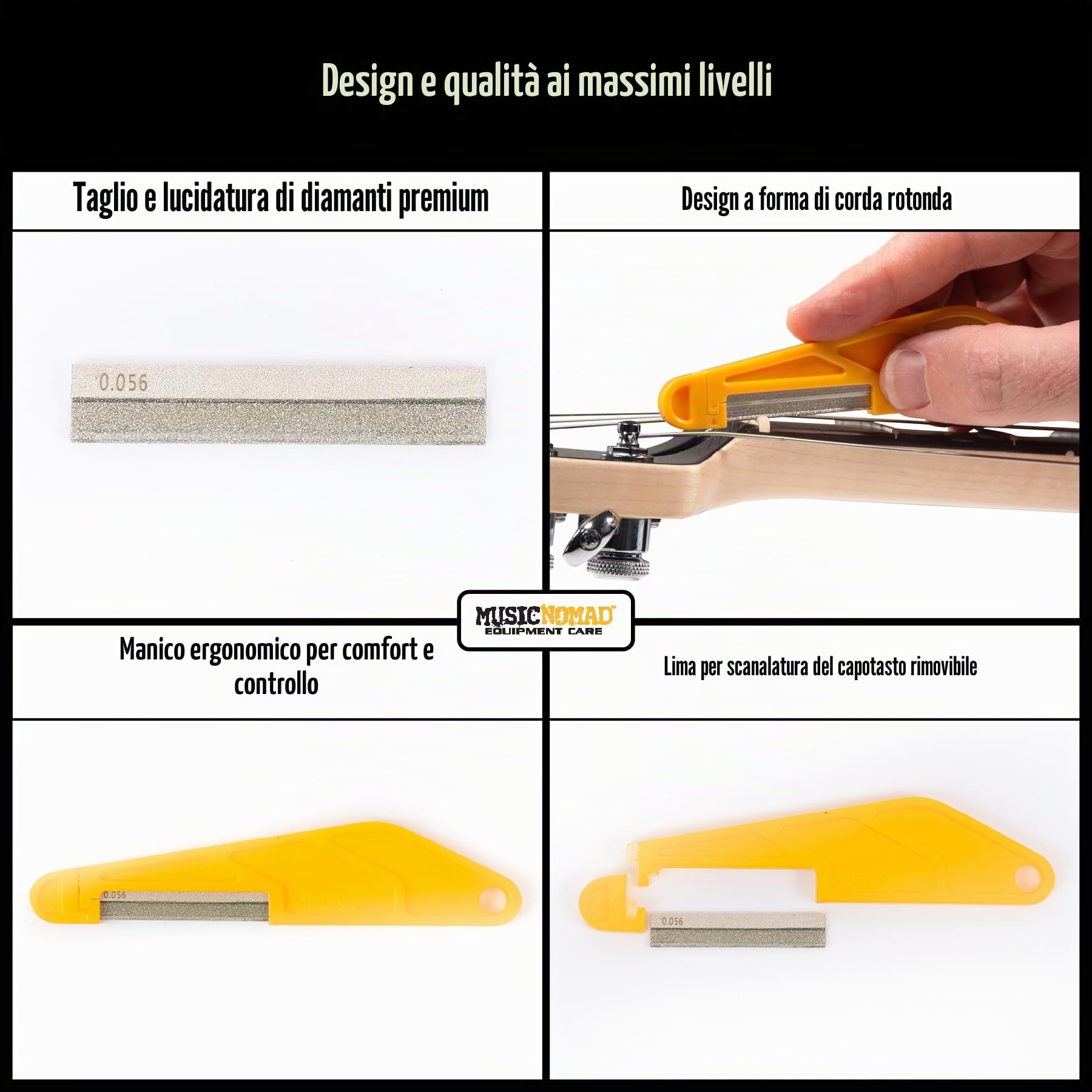 MusicNomad Set di 6 lime per dadi per chitarra elettrica, rivestite in diamante, corde super leggere (MN667)
