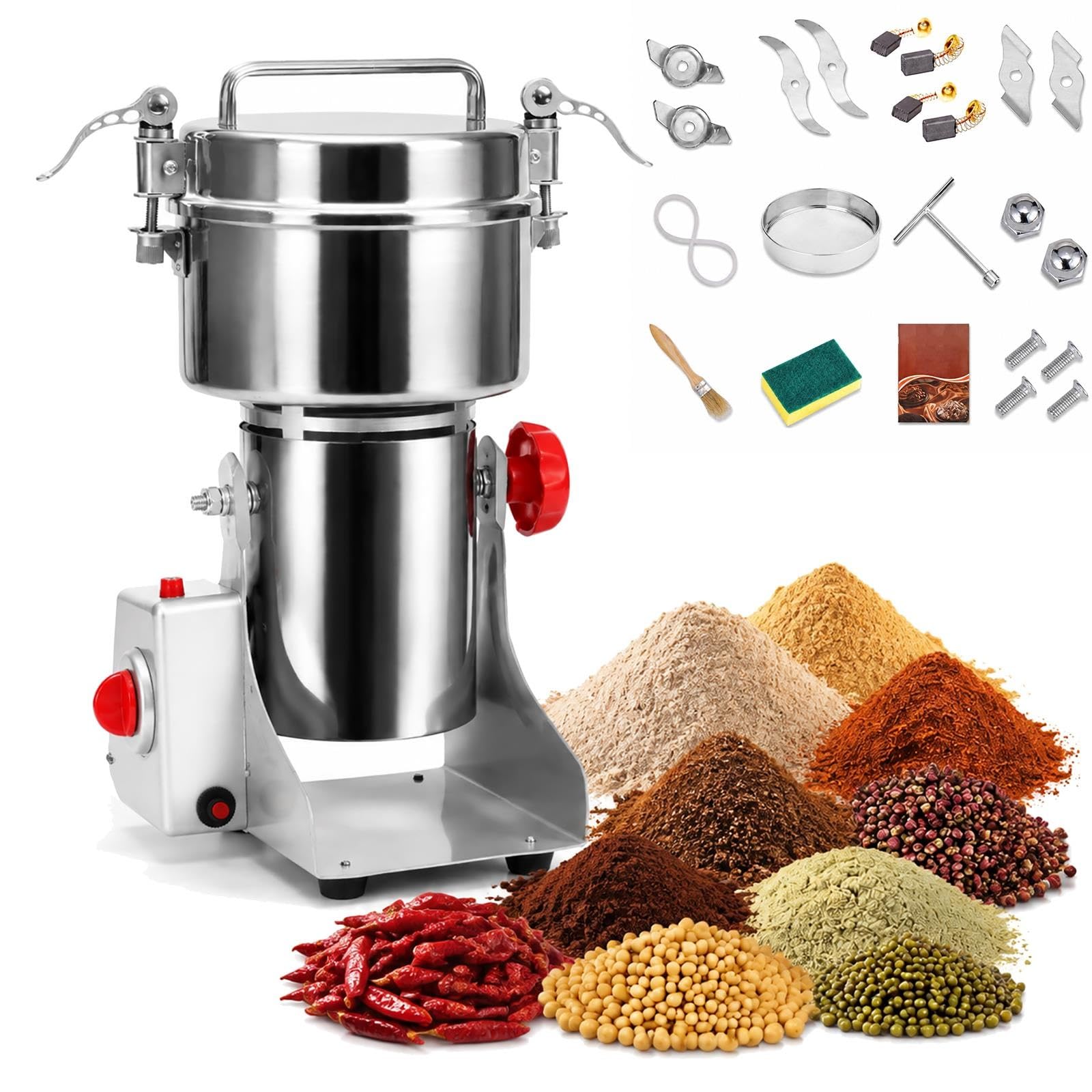 Molino de grano oscilante, malla 60-300, tipo oscilante de 270° | Molinillo de molino de grano de acero inoxidable, pulverizador de cereales secos de máquina superfina comercial(800g)