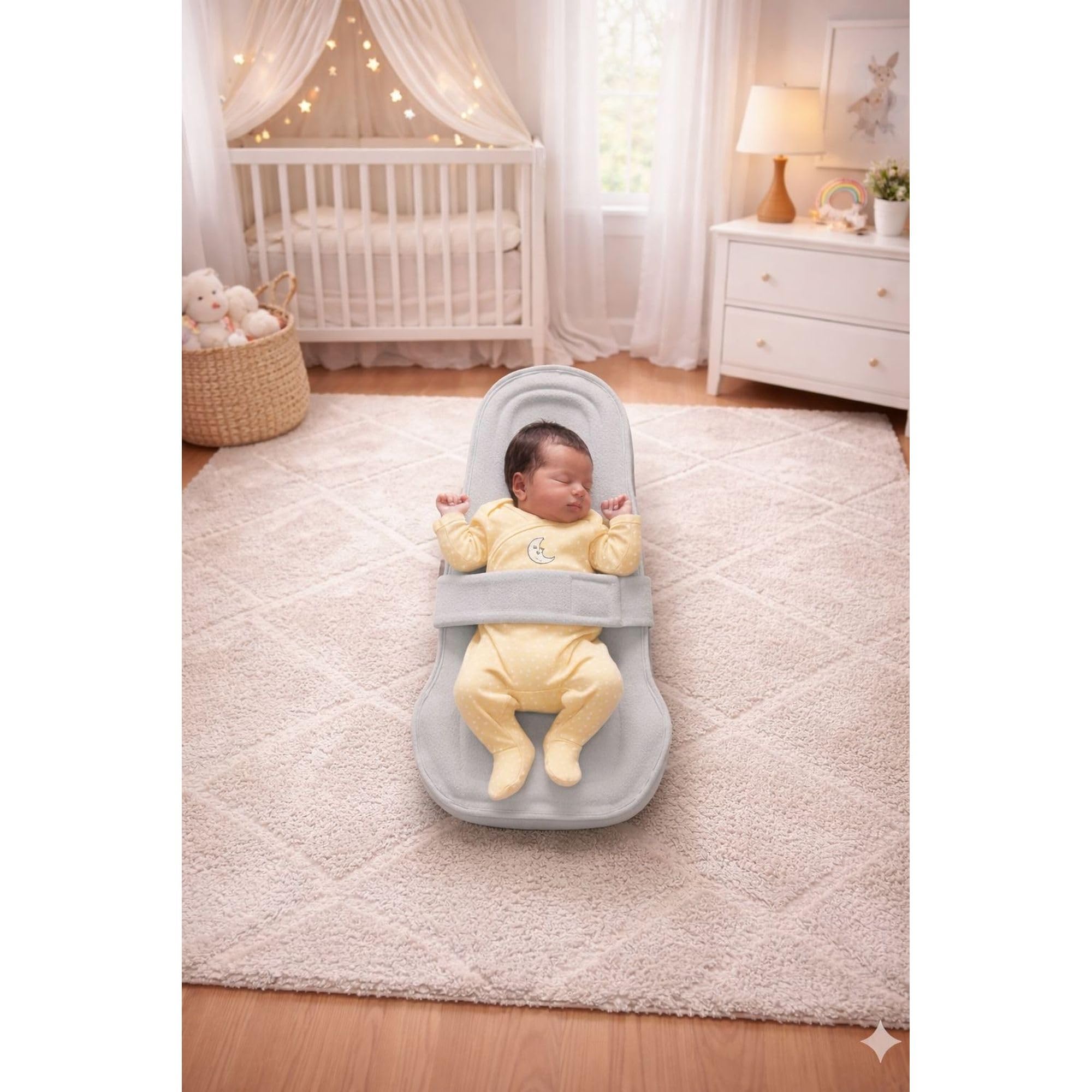 HI MOM Baby Lounger Nest Cushion Bed Portable Infant Sleeping Support Mat with Adjustable Safety Belt Soft Newborn Resting Pad - Grey, 0 to 12 Months-image-8