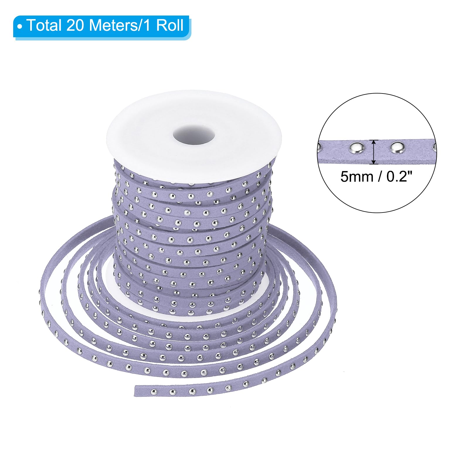 PATIKIL 65.6ft Studded Faux Suede Cord Rope for Jewelry Making 5mm Micro Fibre Flat Leather Lace Beading String Ribbon with Rivets - Image 2