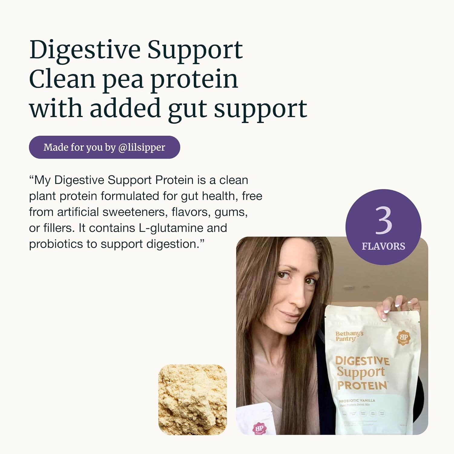 BETHANY'S PANTRY Digestive Support Protein - Probiotics for Digestive Health – Strawberry - Clean Lean Protein - Premium Vegan Pea Protein Powder – Plant Based - 20 Servings, 1lb (Pack of 1) - Image 2