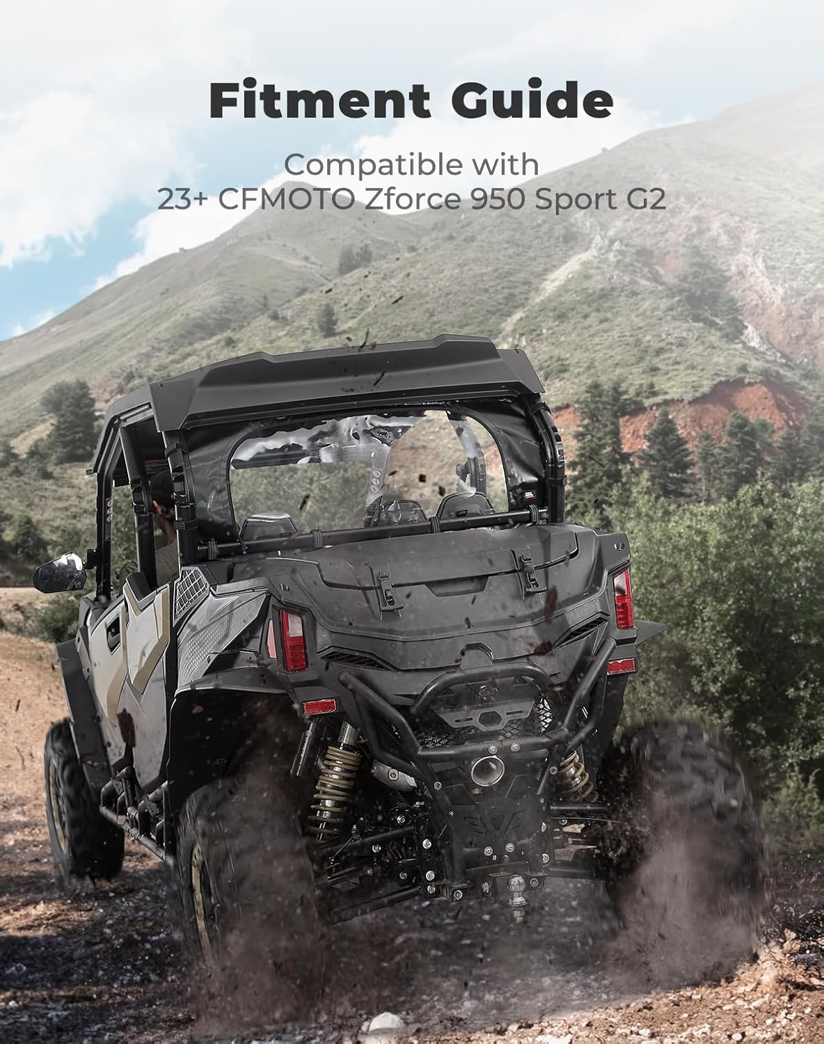 KEMIMOTO Soft Rear Windshield Compatible with 2023+ CFMOTO ZForce 950 Sport & Trail / ZForce 800 Trail G2, Roll Up/Down Zipper Screen Window Airflow Clear Transparent Rear Window