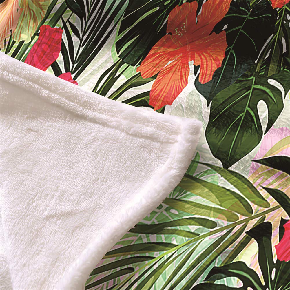 Chickw11 Coperta di Flanella Stampa Foglie 3D, Coperta Flanella Microfibra Morbida Leggera Coperte Comfort Calda Coperta per Divano o Letto Singolo Matrimoniale (Piante Tropicali,80x120cm