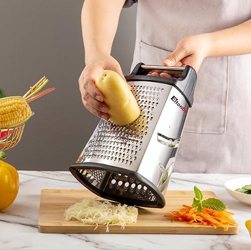 Miniatura 4 de Rallador multifuncional de acero inoxidable con asa, cortador grande de 4 lados para jengibre, ajo, pepinos, zanahorias, queso, papa, apto para