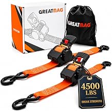 Auto Retractable Ratchet Tie-Down Straps 4500 lbs, 2in 10ft Self-Retracting Ratchet Strap, Heavy Duty S-Hooks, Retract Strap System for Cargo, Trucks, Trailers, Orange, 2 Pack, Damped Rewind