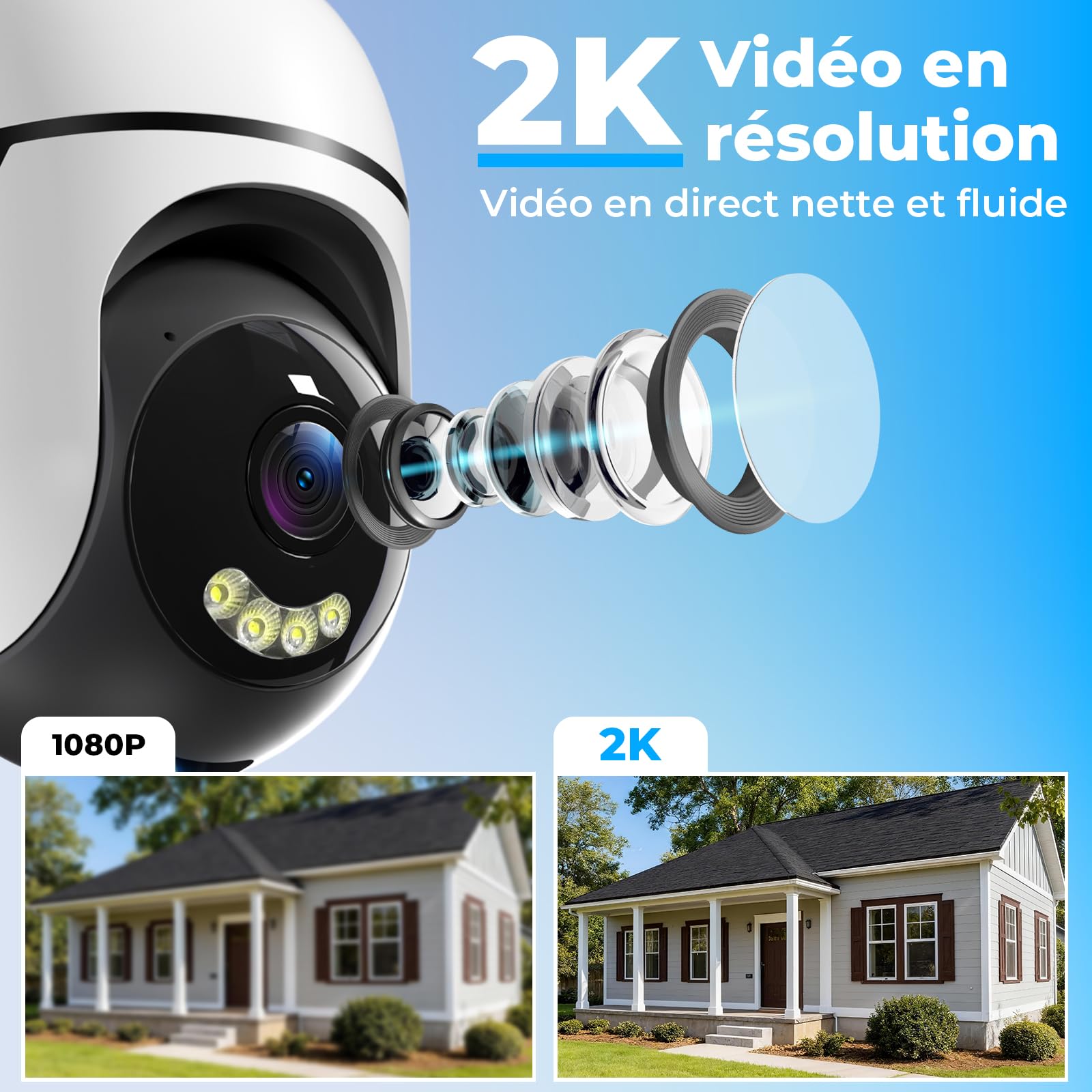 WESECUU 2K Caméra Surveillance WiFi Extérieure, Suivi Auto 360° Caméra IP Compatible avec 2.4Ghz/5Ghz, Vision Nocturne Couleur, Détection Humaine, Audio Bidirectionnel, Enregistrement 24H