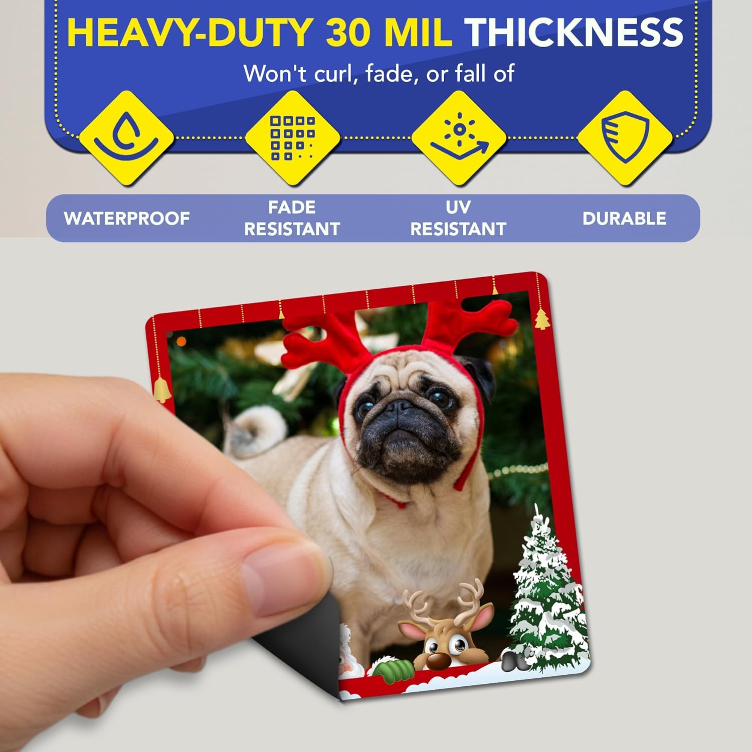 Christmas Photo Magnet -3x3 inches- Personalized Holiday Keepsake Picture Frame with Customizable Santa Design, Full-Color UV Printed Refrigerator Magnet, Durable Vinyl, 12 Pack, Made in USA