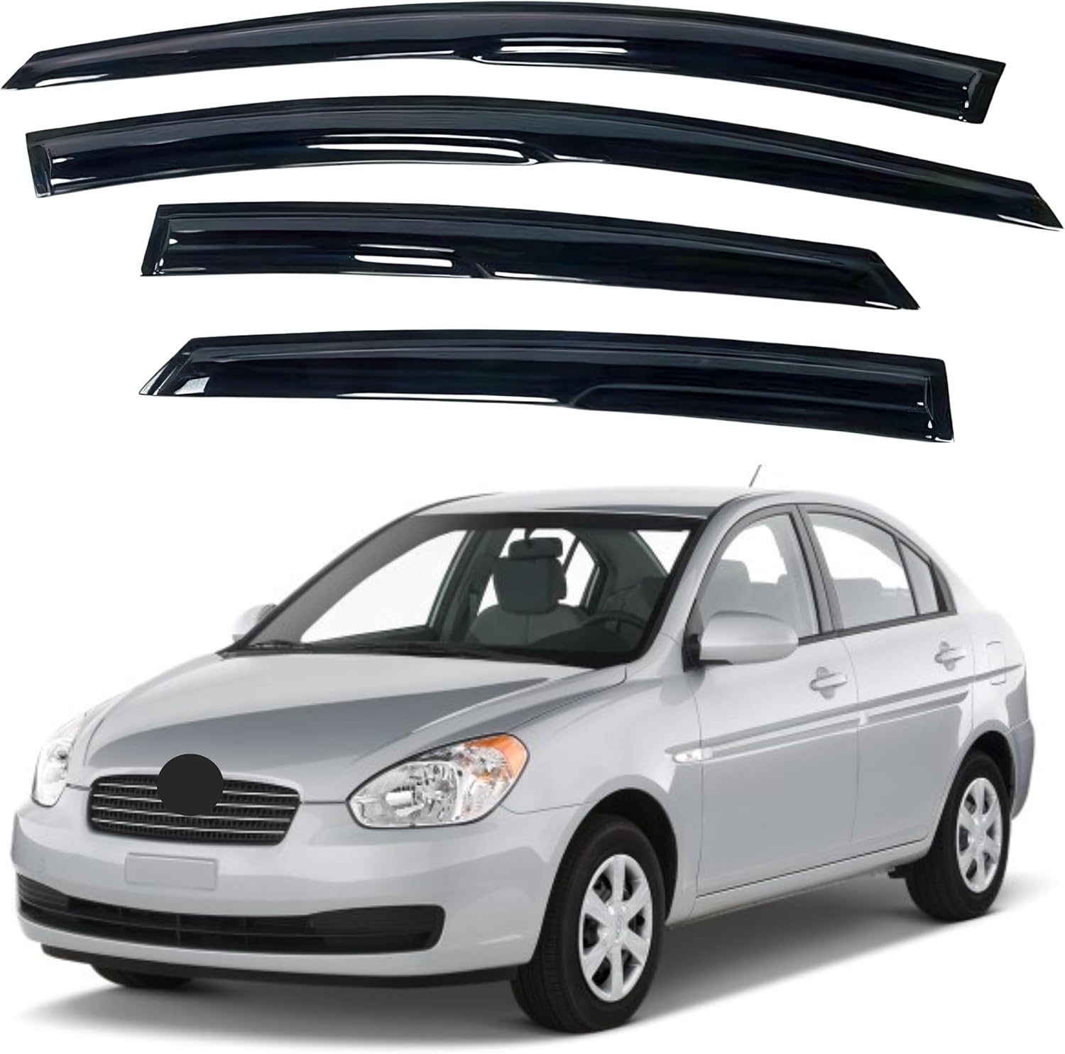 IG Window Visor Compatible with Hyundai Accent Sedan 2006-2010, 4PC Rain Guard Tape-On Extra Durable Sun Wind Air Side Vent Window Deflector Mugen Style, 2006 2007 2008 2009 2010 (Sedan Only) 2006-2010 Accent Sedan