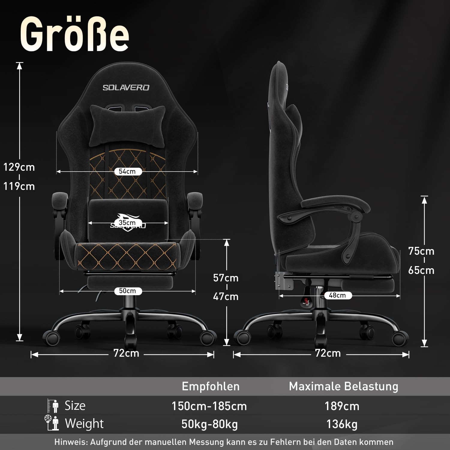 HLONONE Gaming Stuhl Stoff, Massage Gaming Chair, Atmungsaktiver Wildlederimitat Gamer Stuhl, So Weich Wie Pelz, Ergonomischer Bürostuhl mit Fußstütze, Kopfstütze und Lendenkissen, PC Stuhls Schwarz